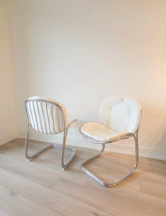 Cantilevered Chrome and leather chairs