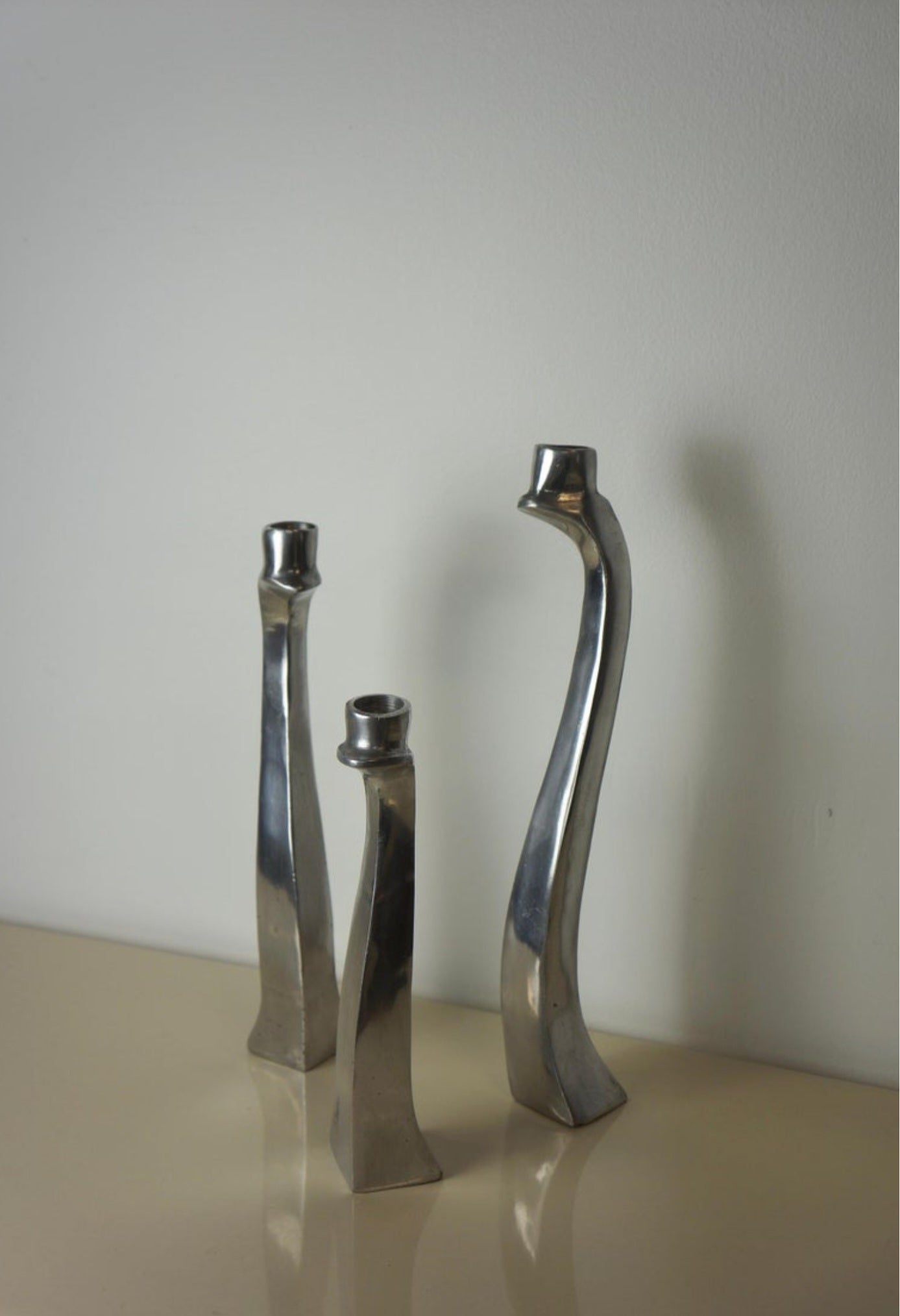Set Of Aluminum Sculptural Biomorphic Candlesticks