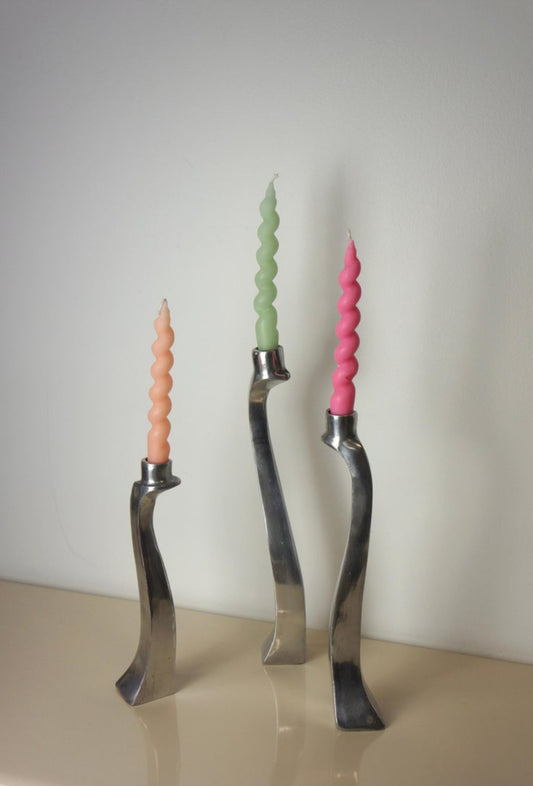 Set Of Aluminum Sculptural Biomorphic Candlesticks