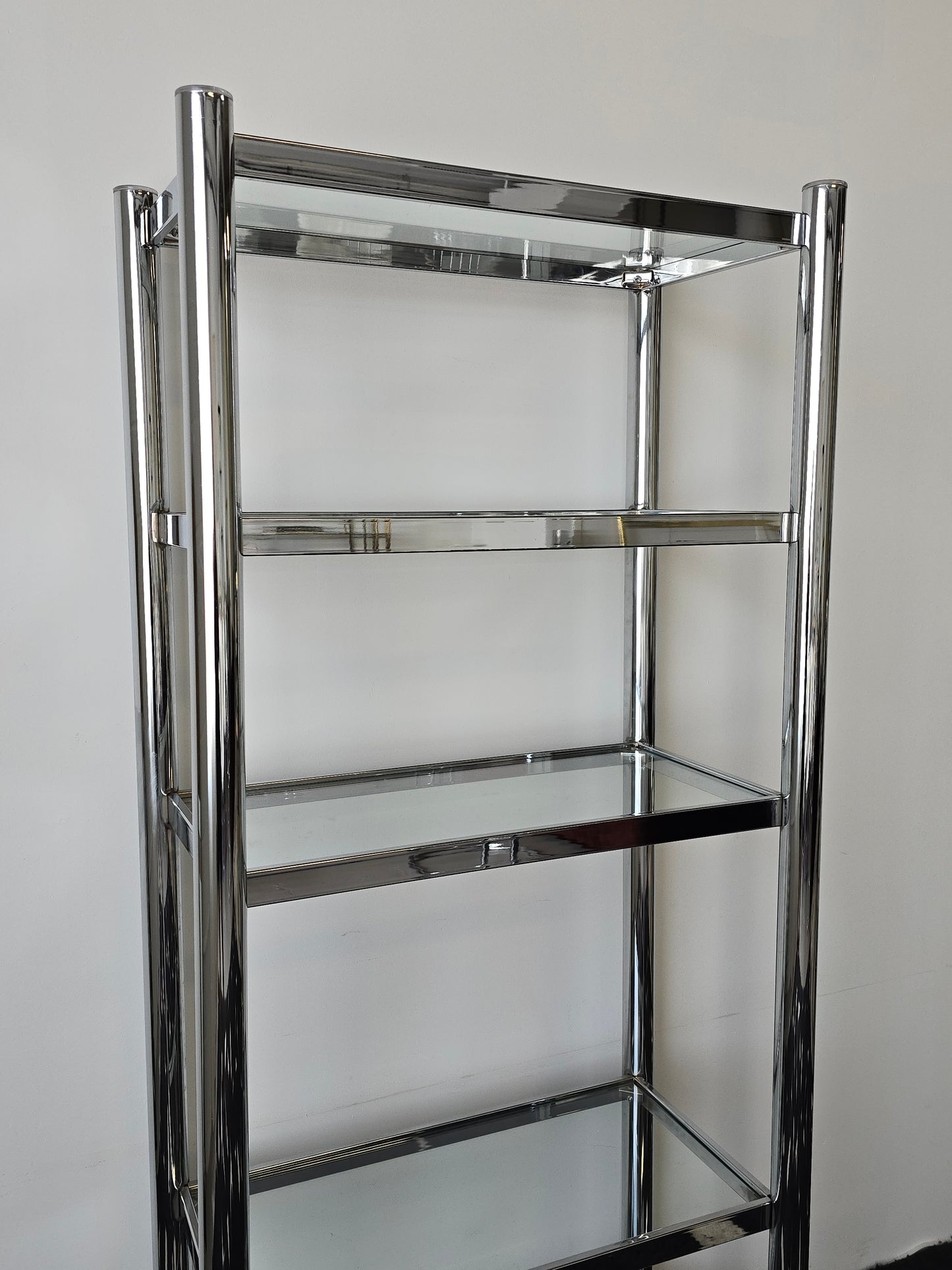 Tubular Chrome and Glass Shelving Unit