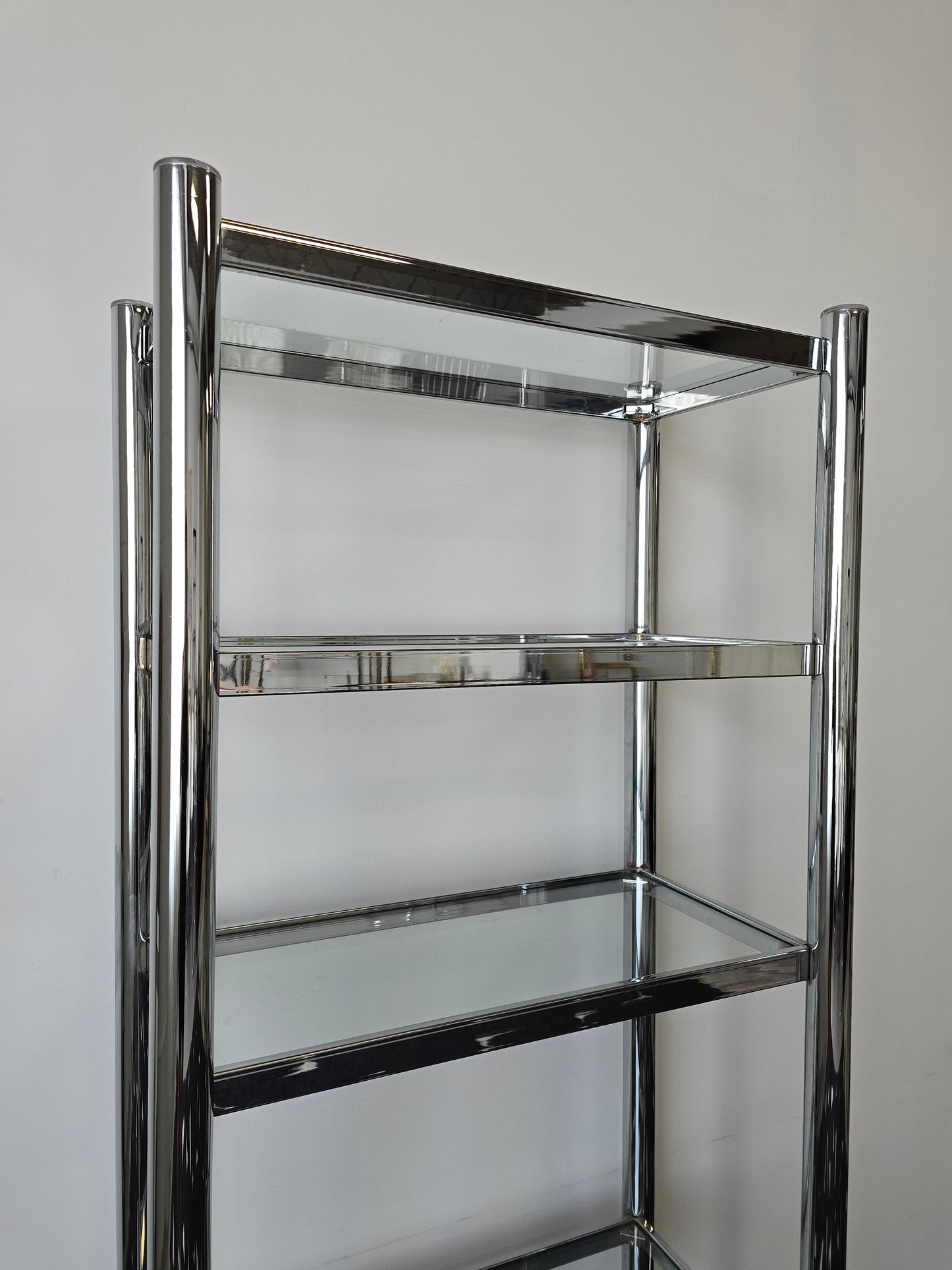Tubular Chrome and Glass Shelving Unit