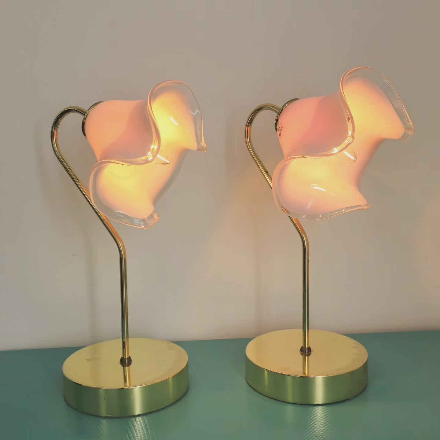 Floral Murano Art Glass and Brass Lamp