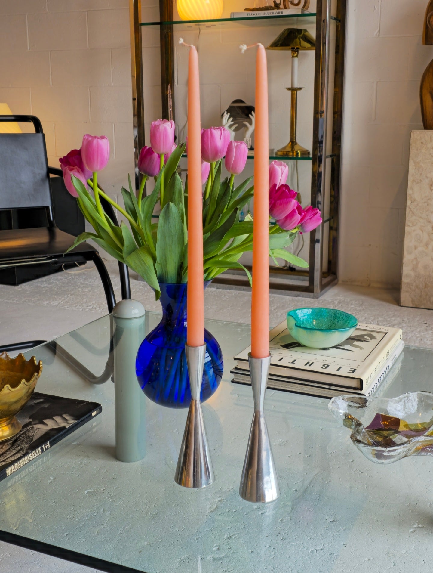 Pair of Chrome Steel Candleholders