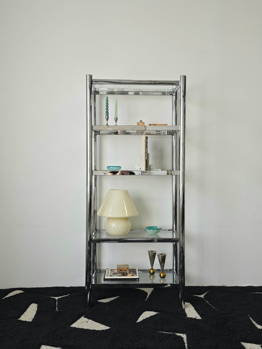 Tubular Chrome and Glass Shelving Unit