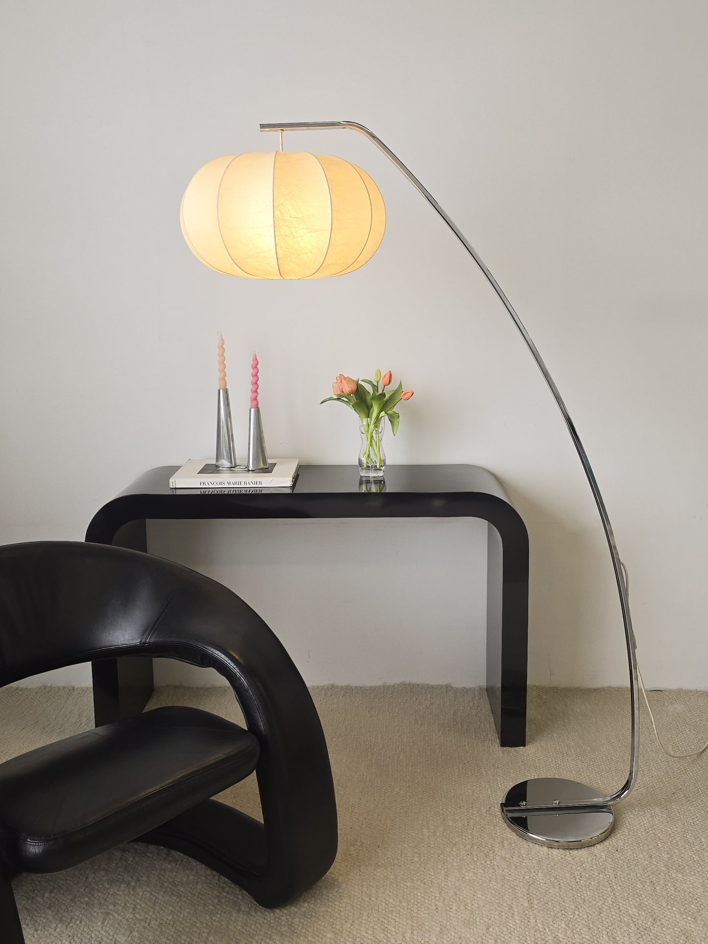 Arc Chrome Floor Lamp with Cocoon Shade
