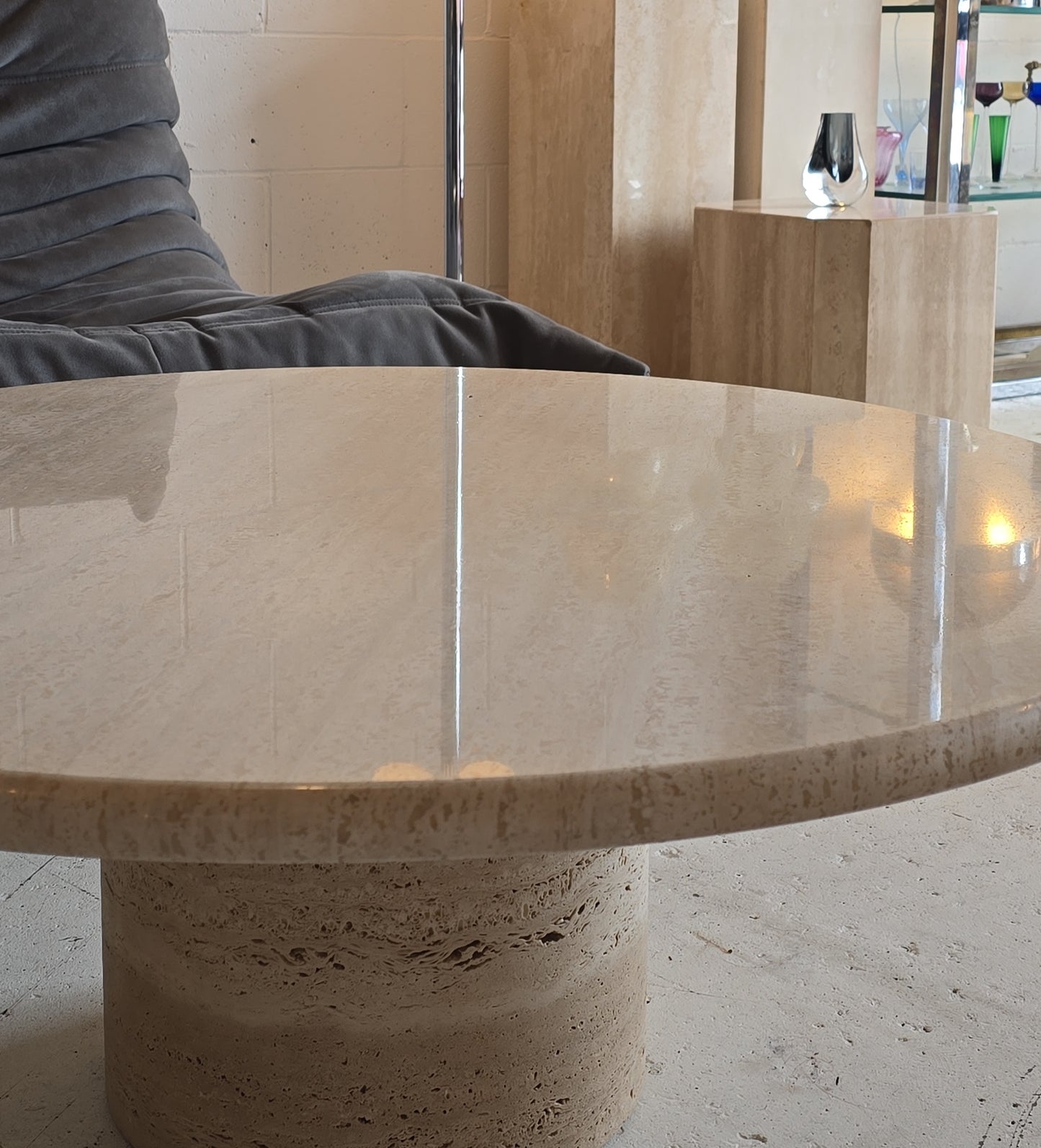 Round Travertine Coffee Table