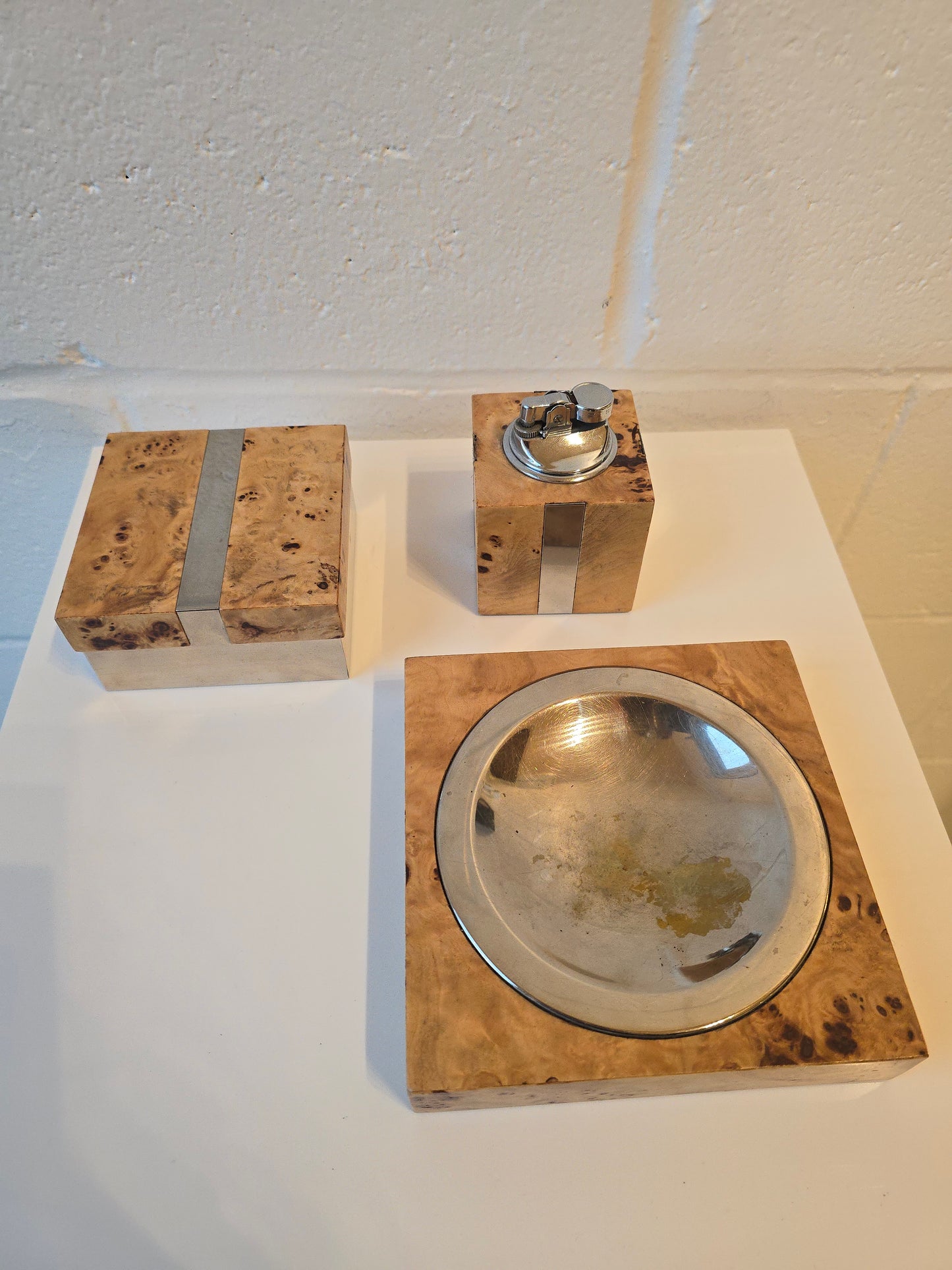 Tommaso Barbi Burl Wood and Chrome Decoretive cigar box