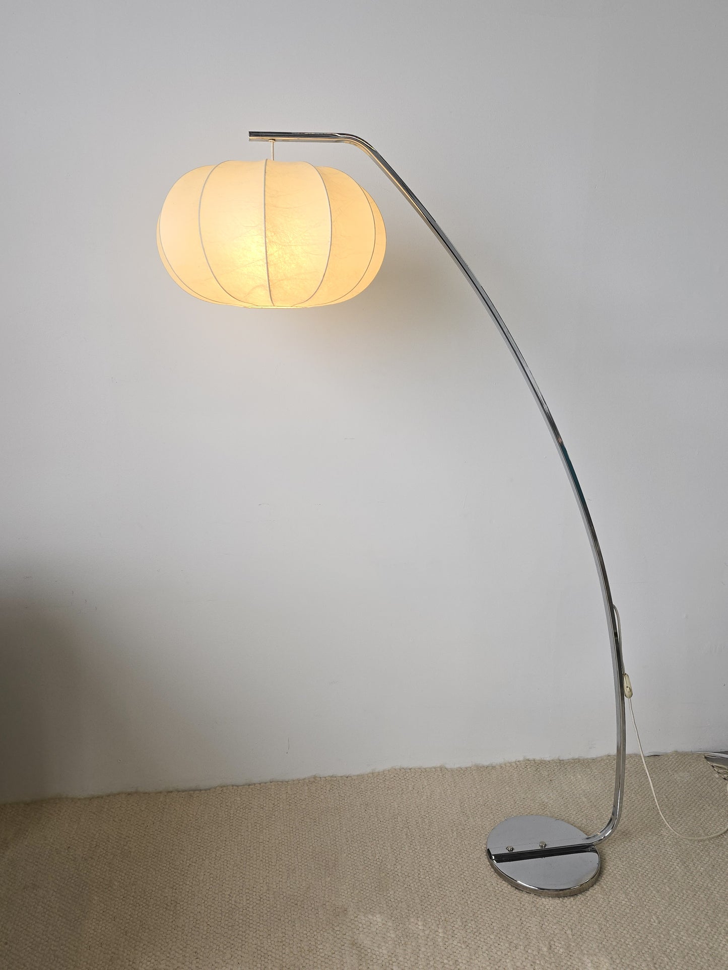 Arc Chrome Floor Lamp with Cocoon Shade