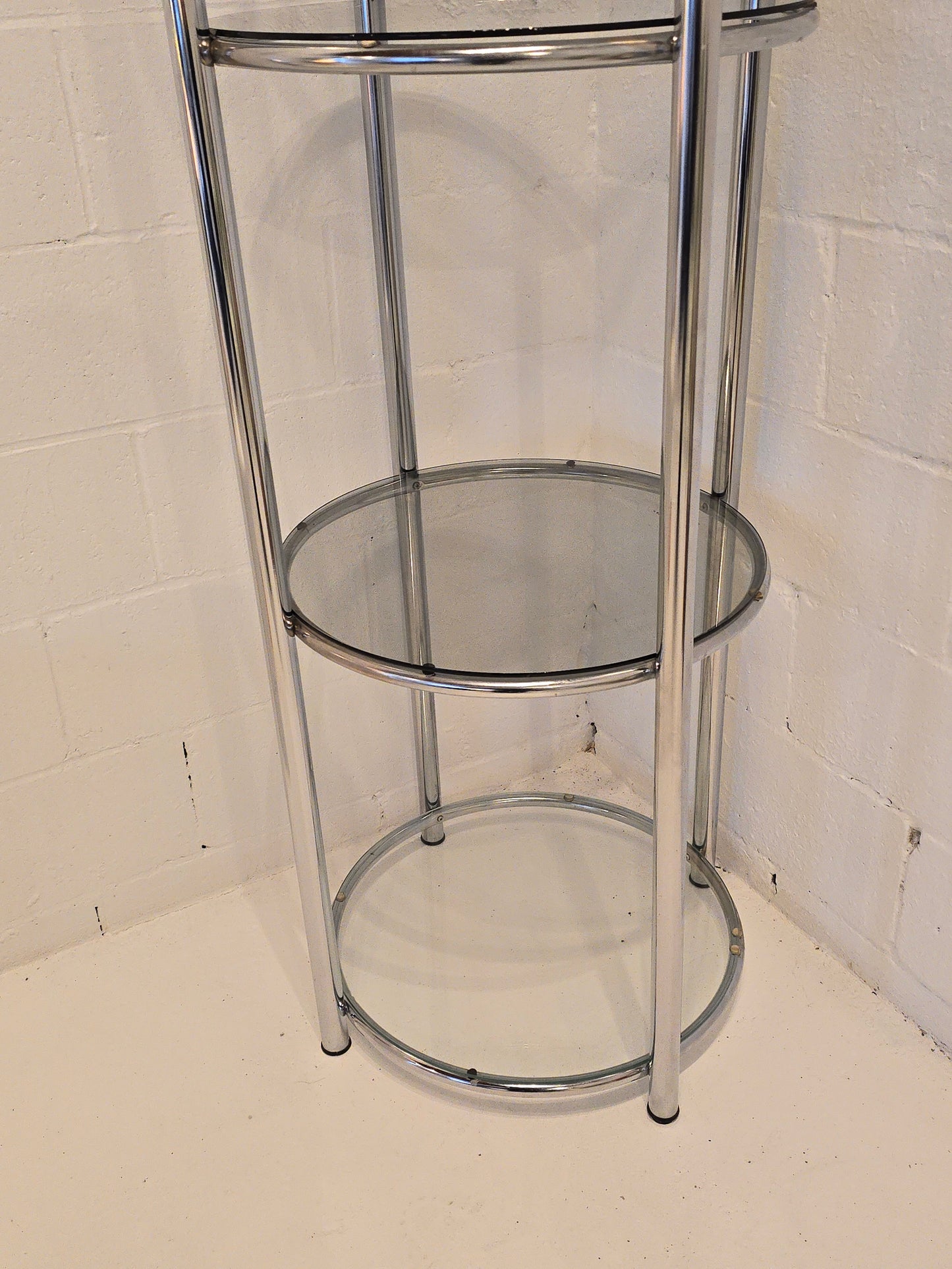 Circular Chrome and Glass Etagere