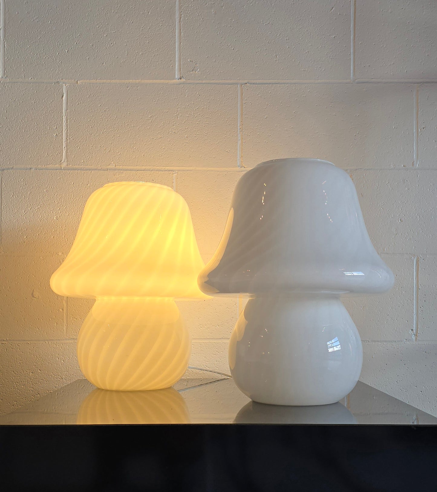 Murano White Art Glass Mushroom Lamps