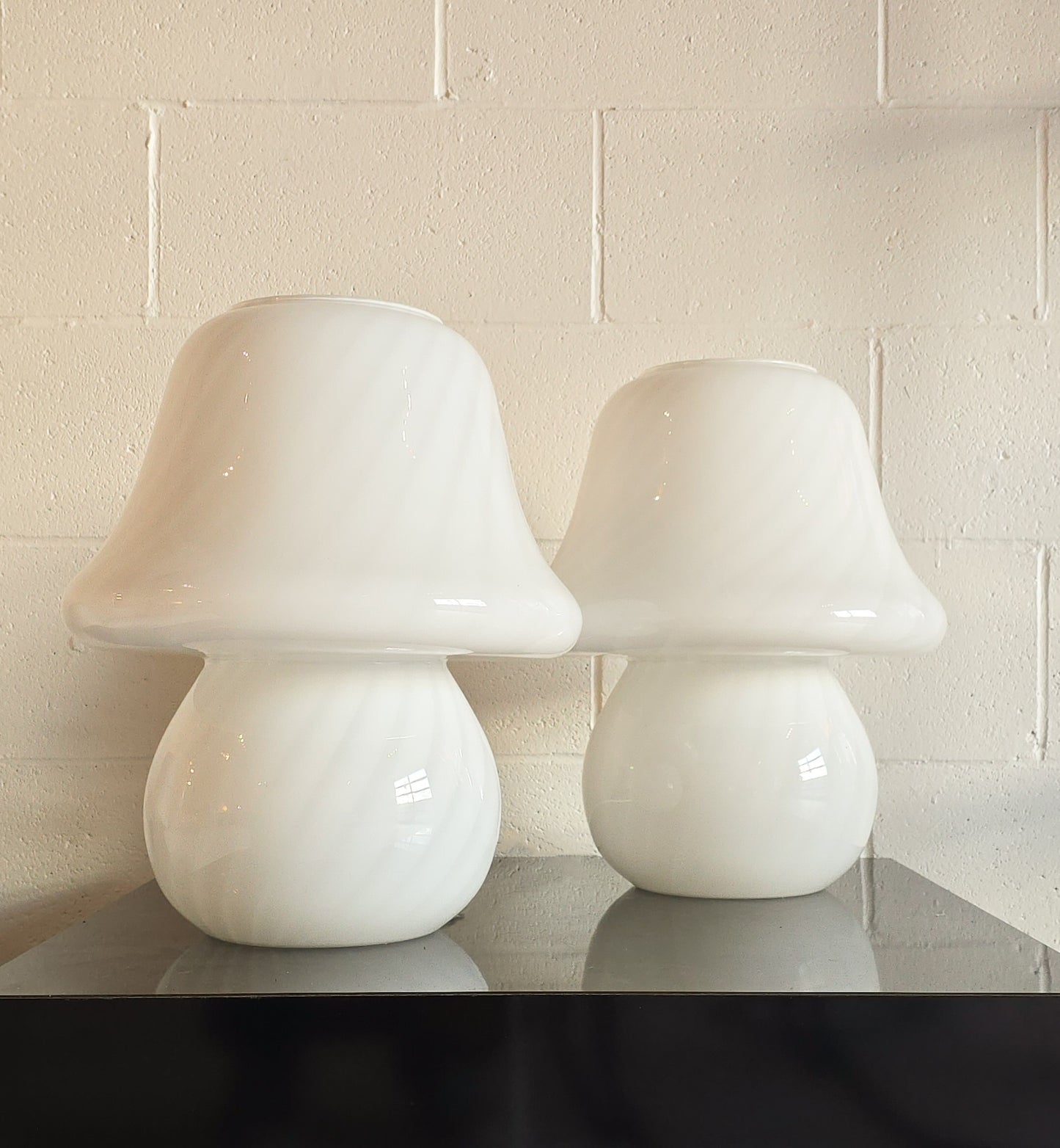 Murano White Art Glass Mushroom Lamps