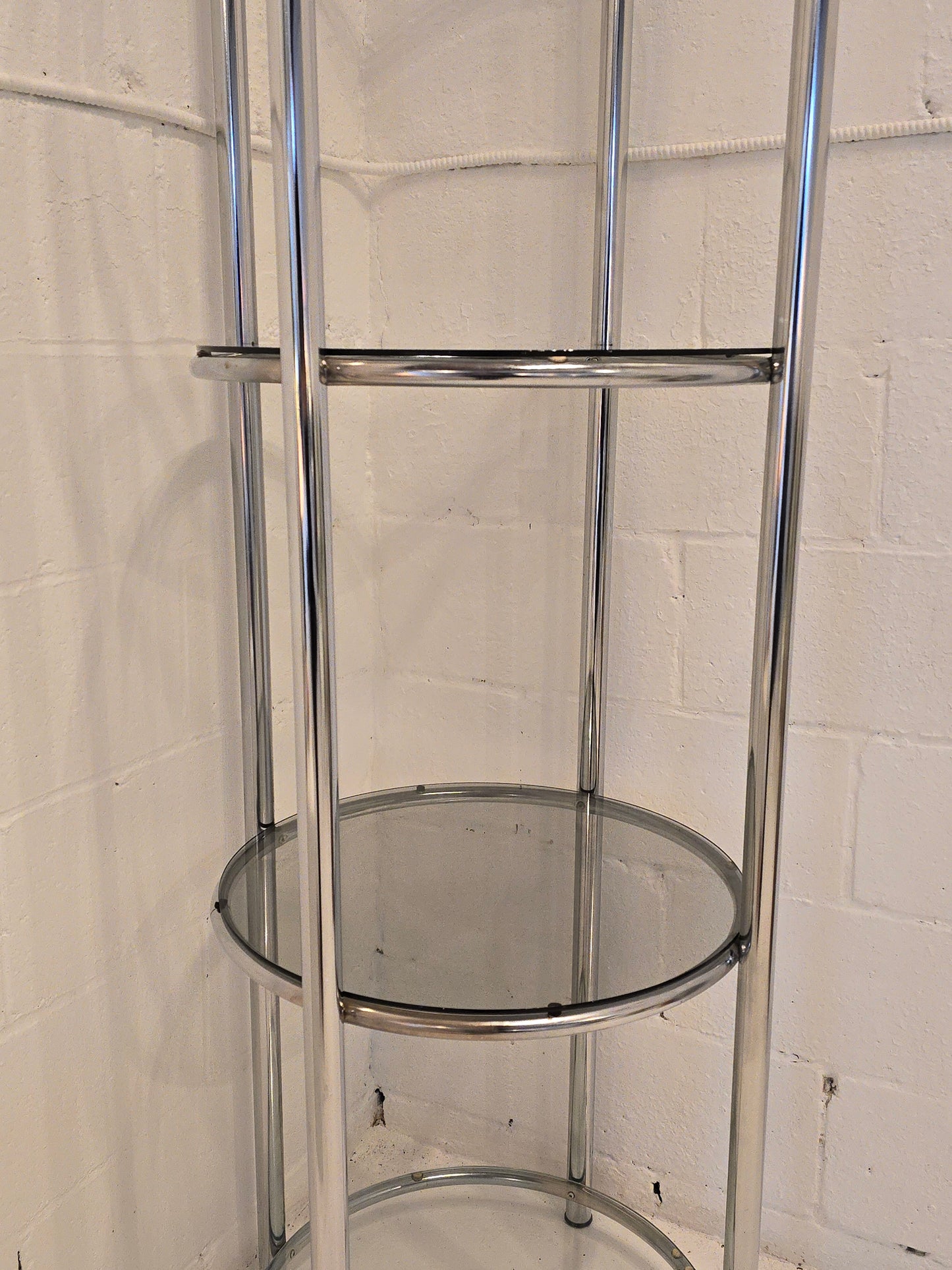 Circular Chrome and Glass Etagere