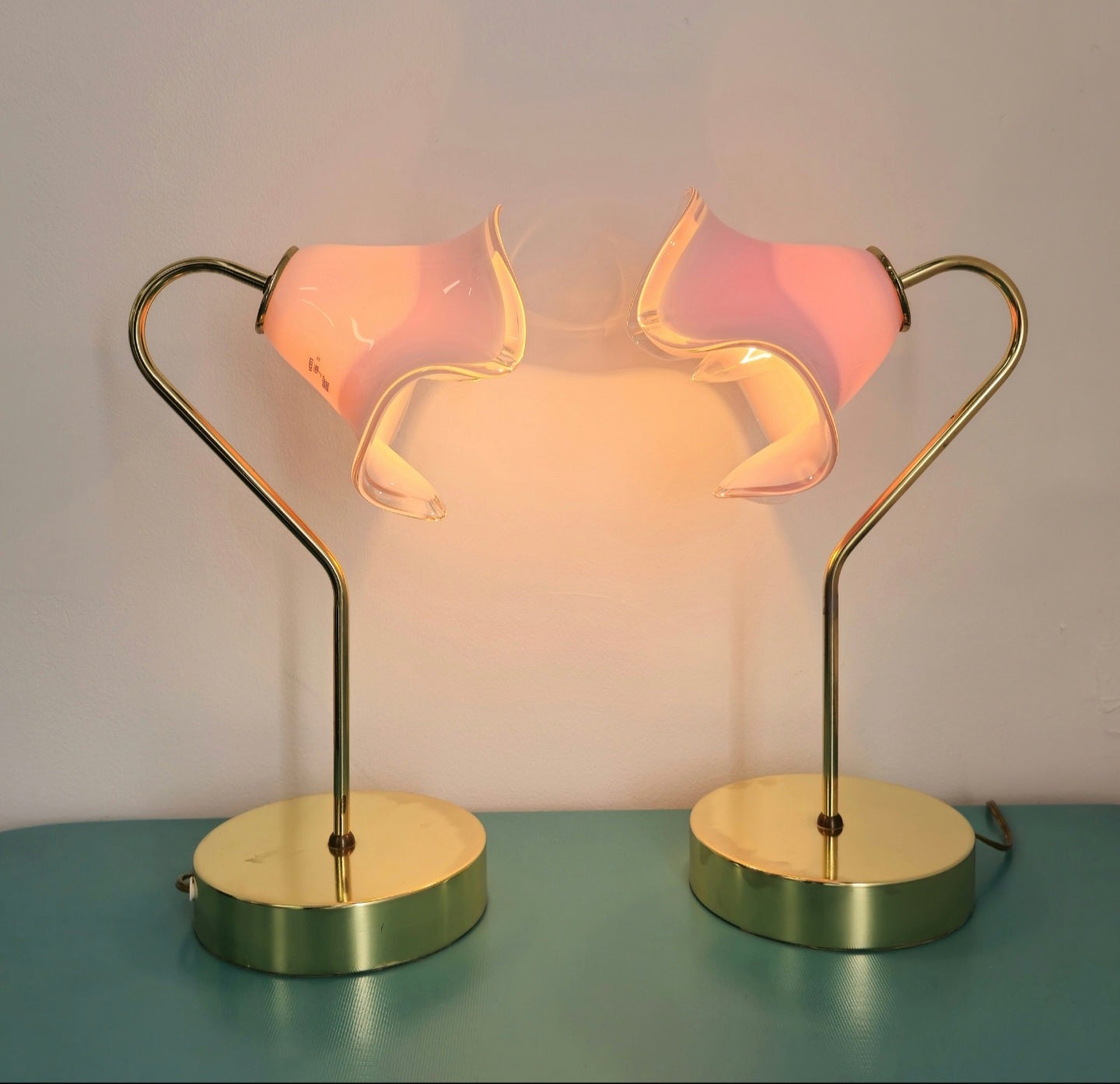 Floral Murano Art Glass and Brass Lamp