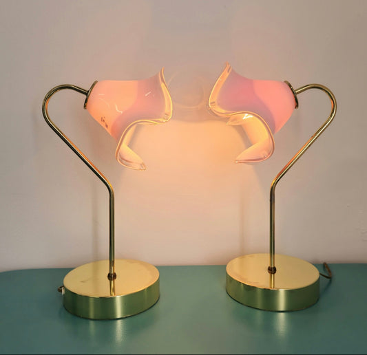 Floral Murano Art Glass and Brass Lamp