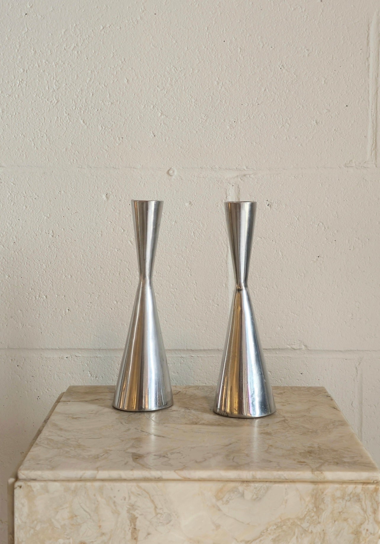 Pair of Chrome Steel Candleholders