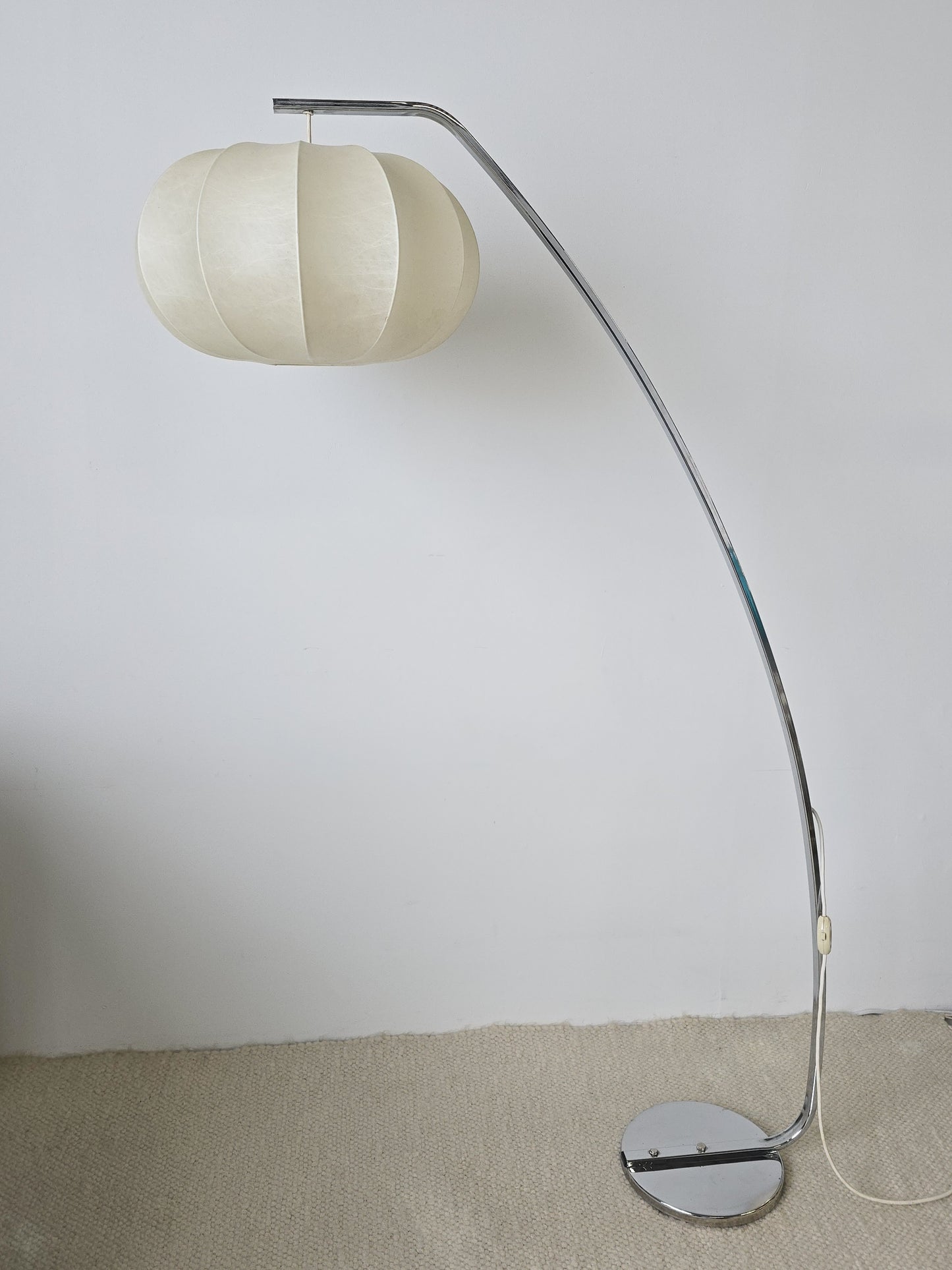 Arc Chrome Floor Lamp with Cocoon Shade