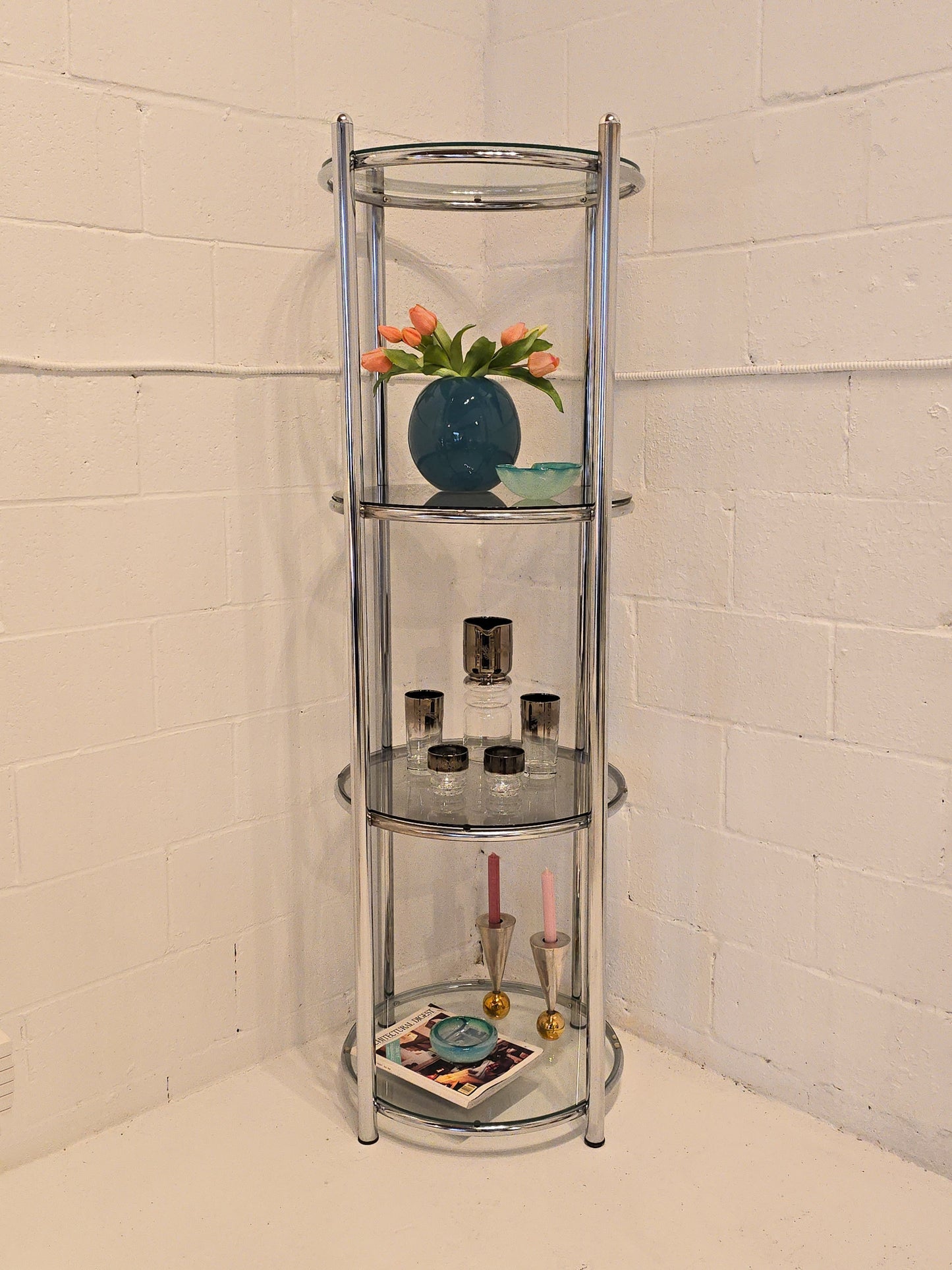 Circular Chrome and Glass Etagere