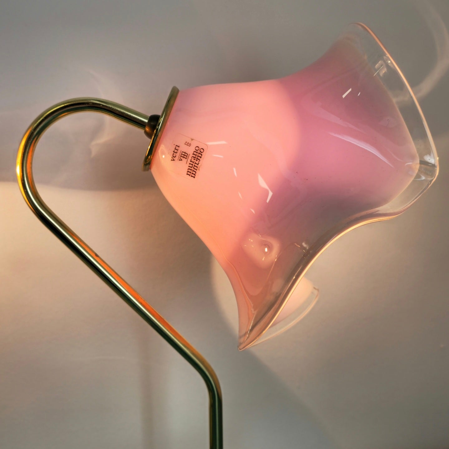 Floral Murano Art Glass and Brass Lamp