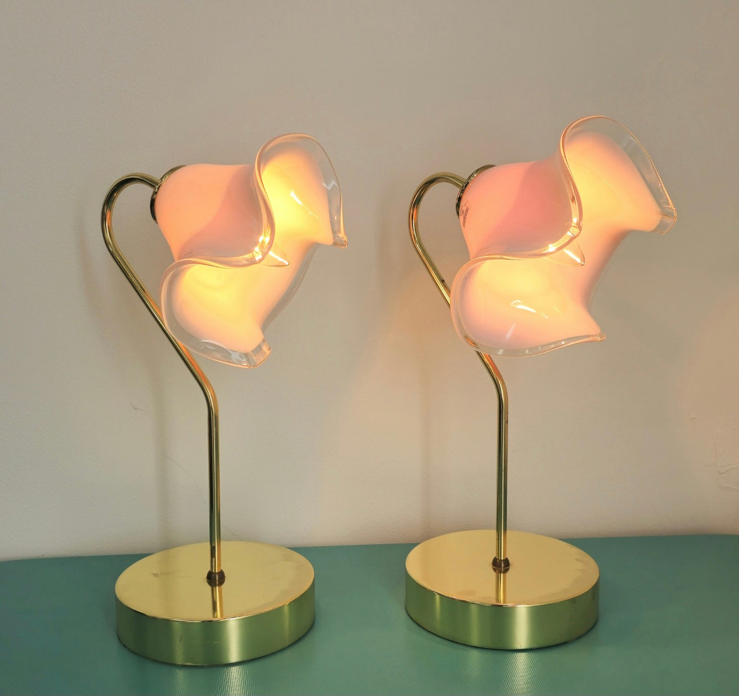 Floral Murano Art Glass and Brass Lamp