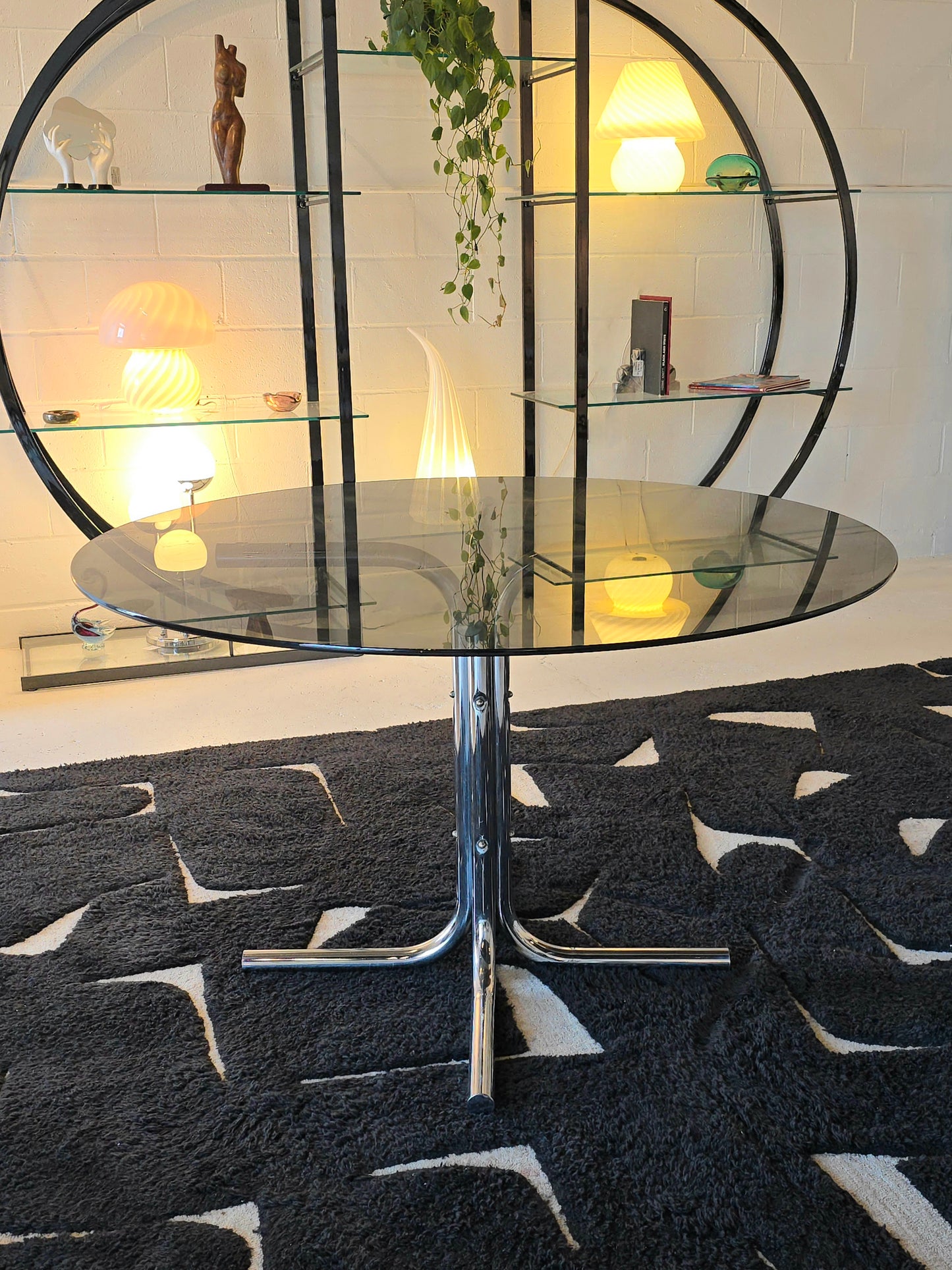 Tubular Chrome and Tinted Glass Dining Table
