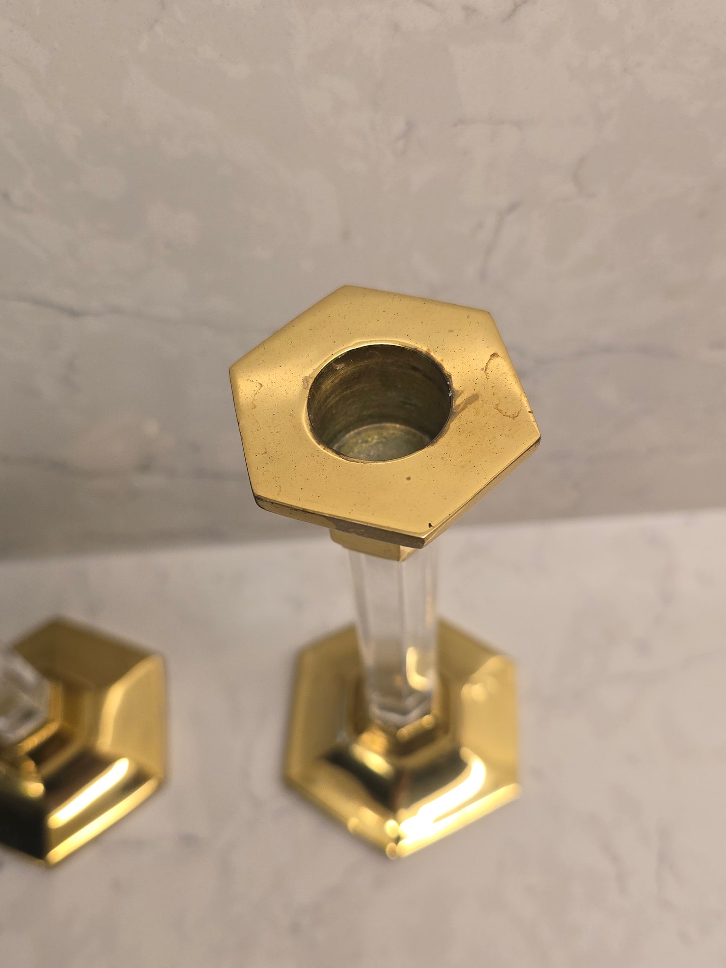 Lucite and Brass Candleholders
