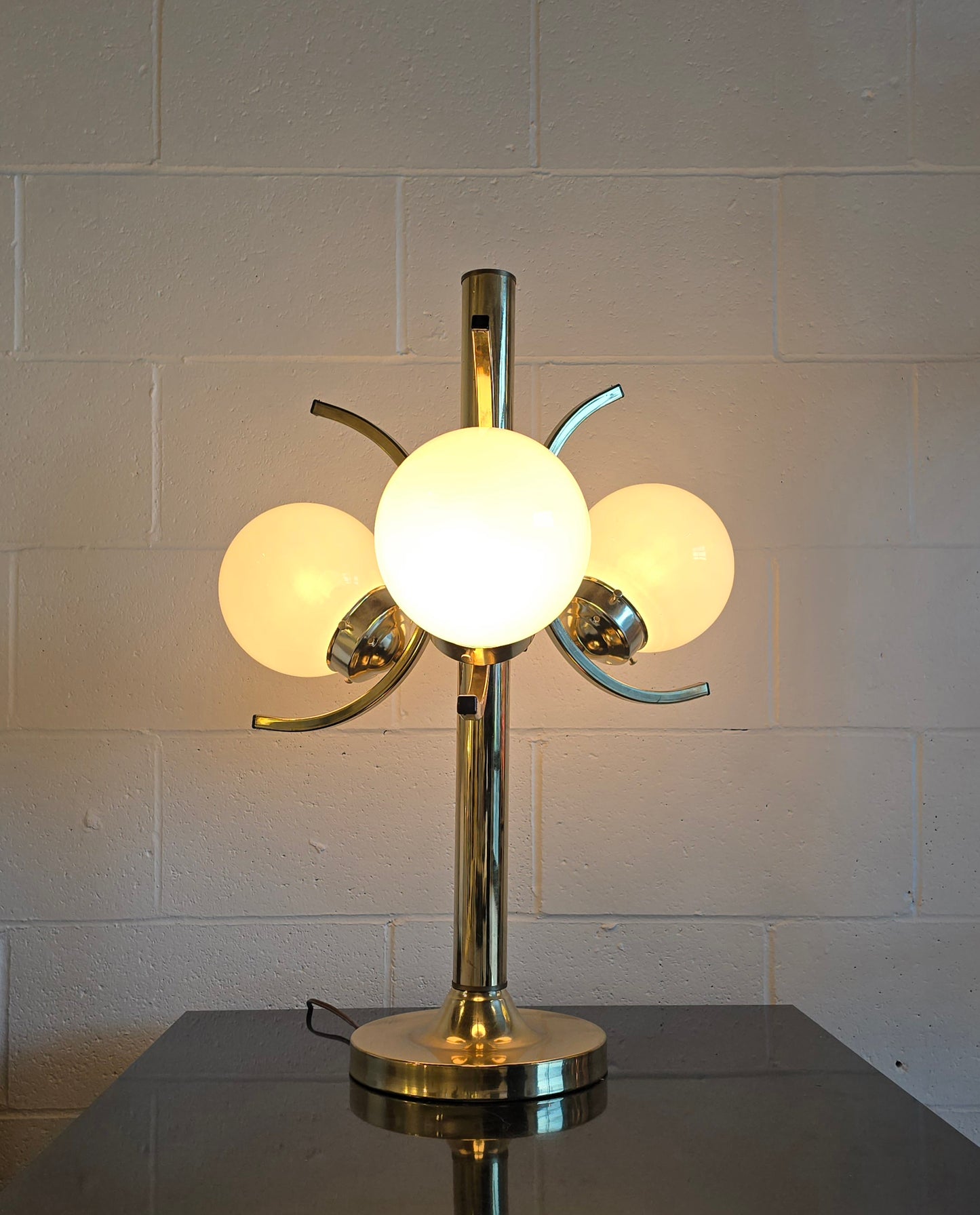 Three Globe Brass Table Lamp