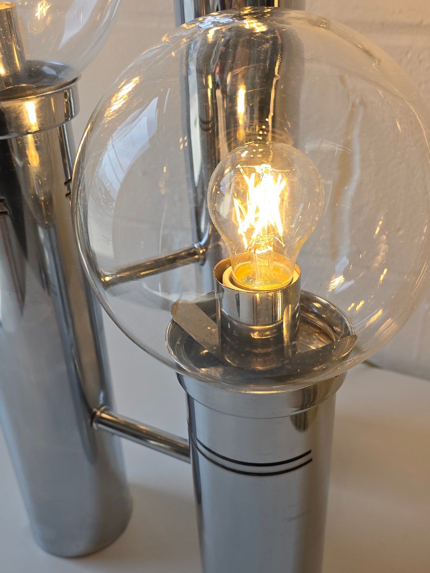 Glass Globe And Tubular Chrome Table Lamps