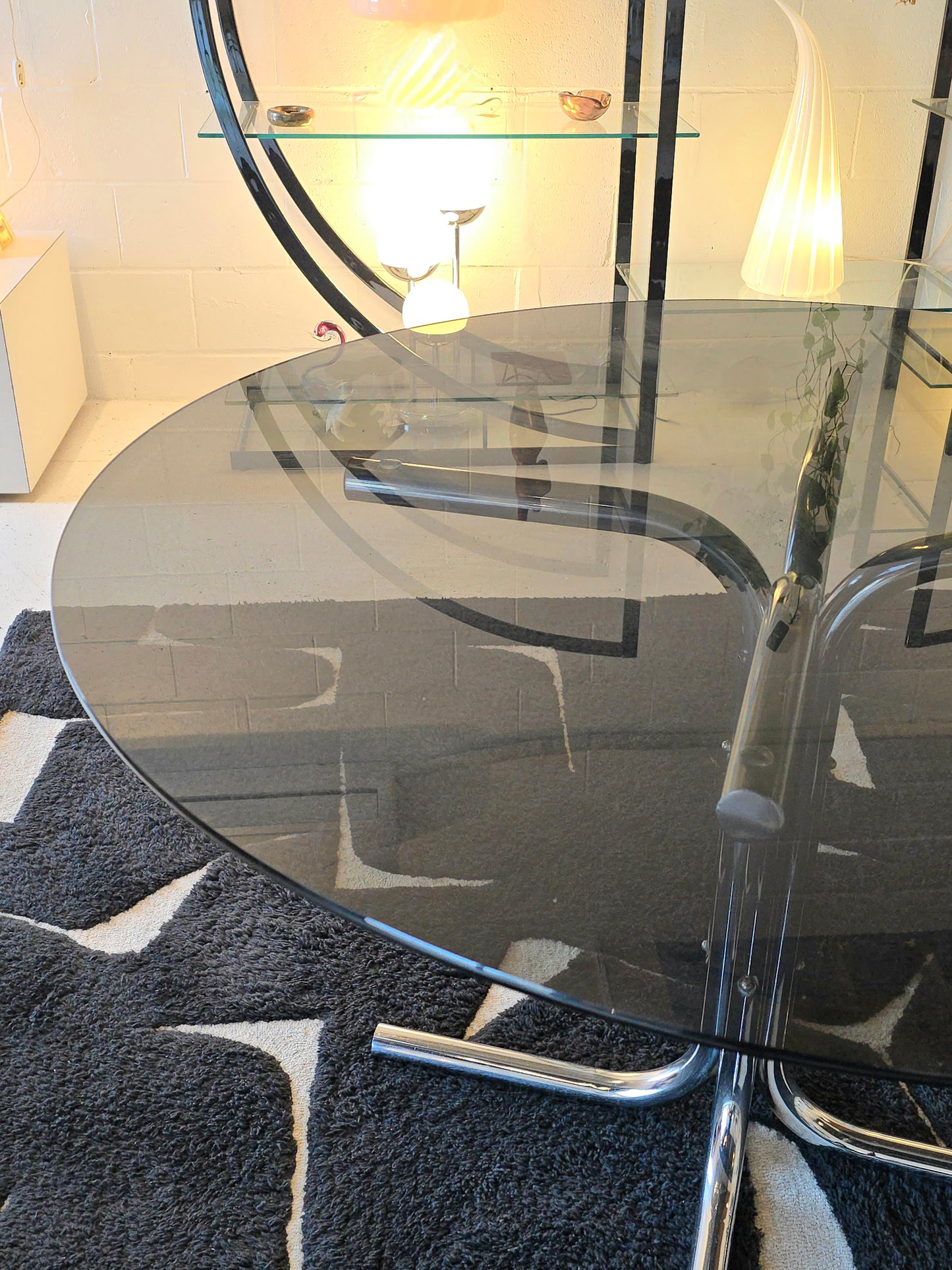 Tubular Chrome and Tinted Glass Dining Table