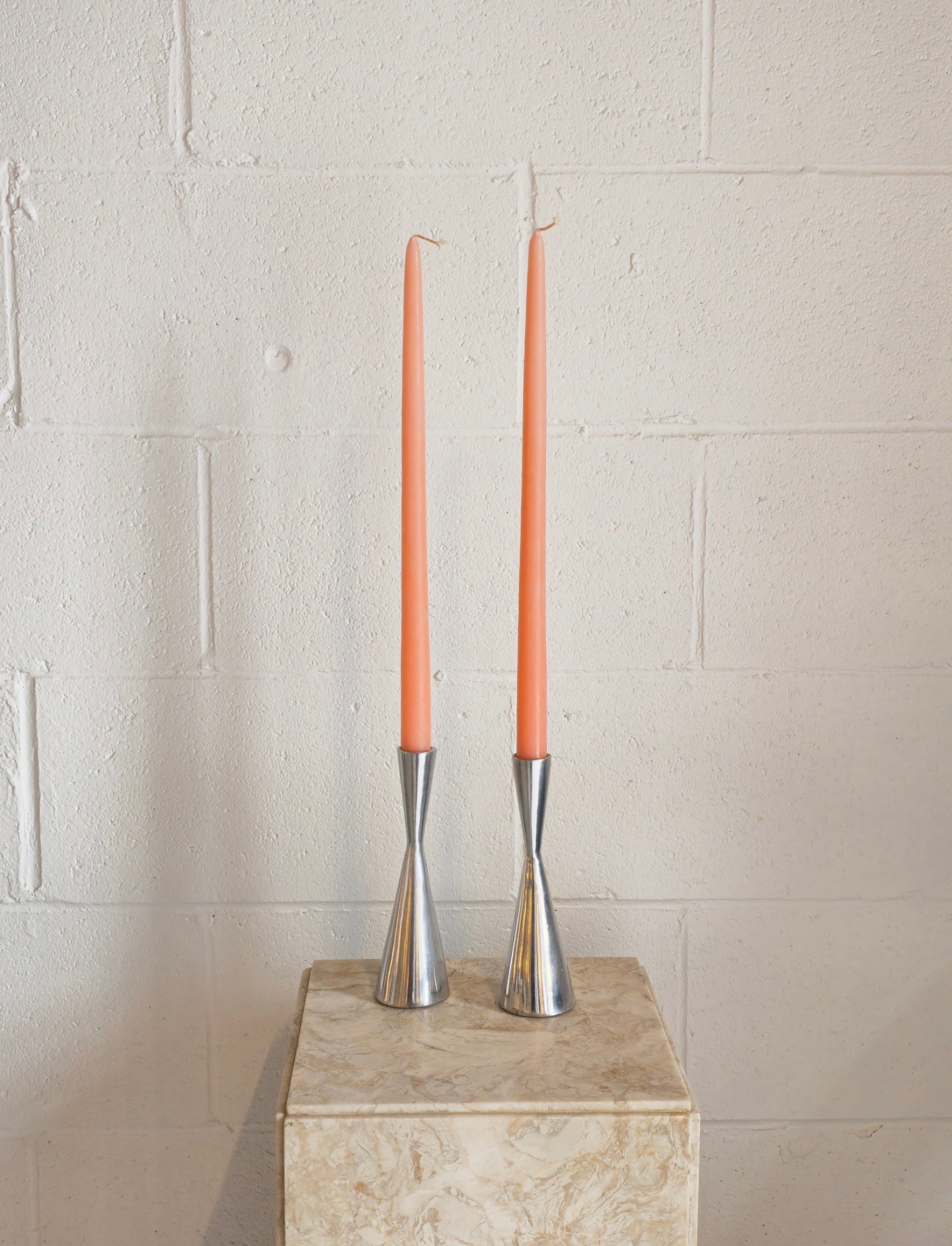 Pair of Chrome Steel Candleholders