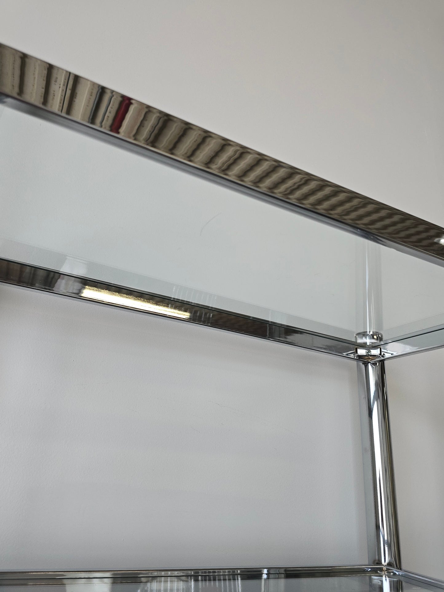 Tubular Chrome and Glass Shelving Unit
