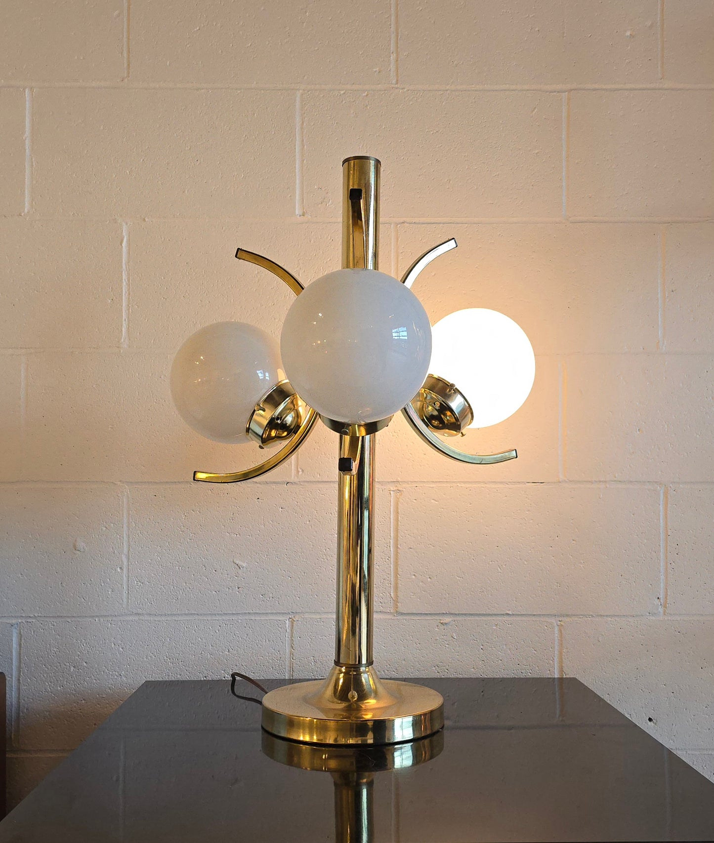 Three Globe Brass Table Lamp