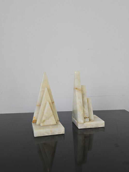 Pair of sculptural onyx stone bookends