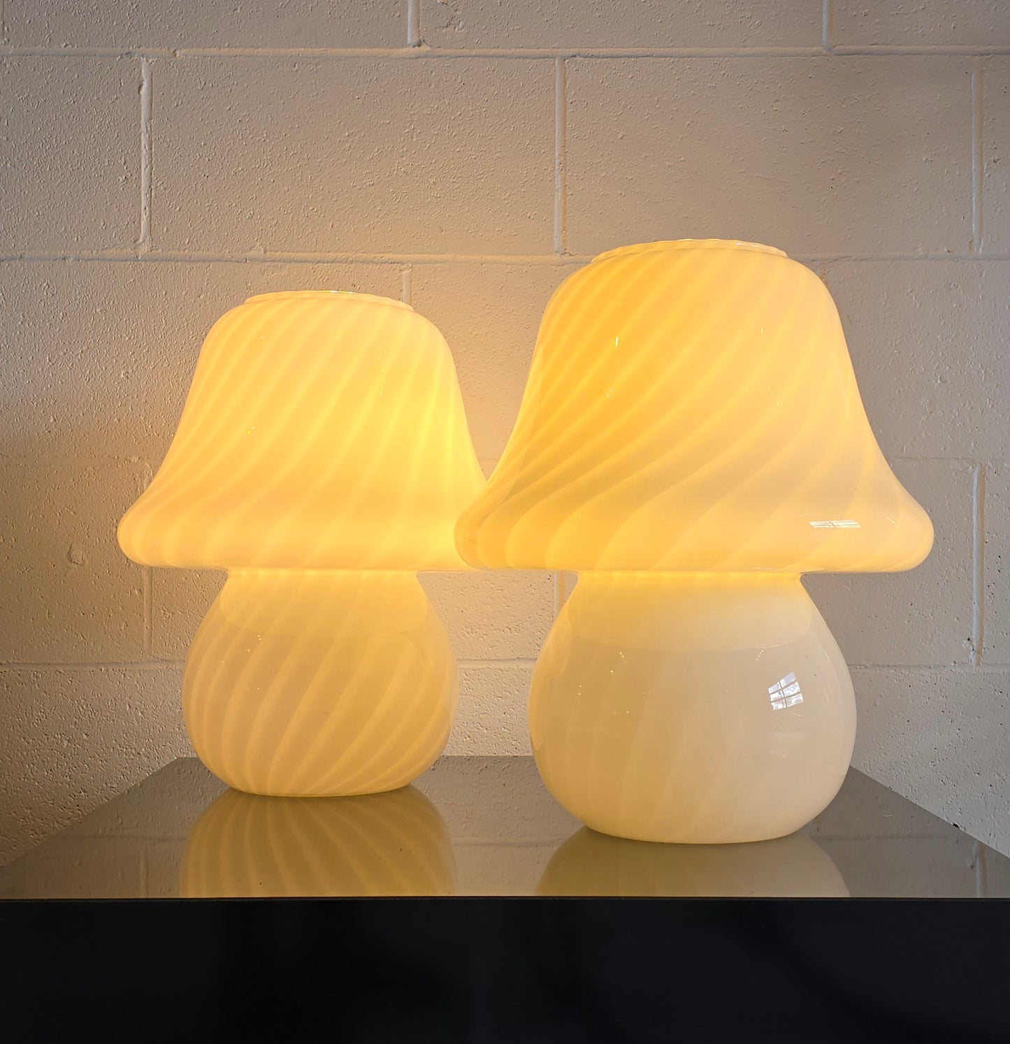 Murano White Art Glass Mushroom Lamps