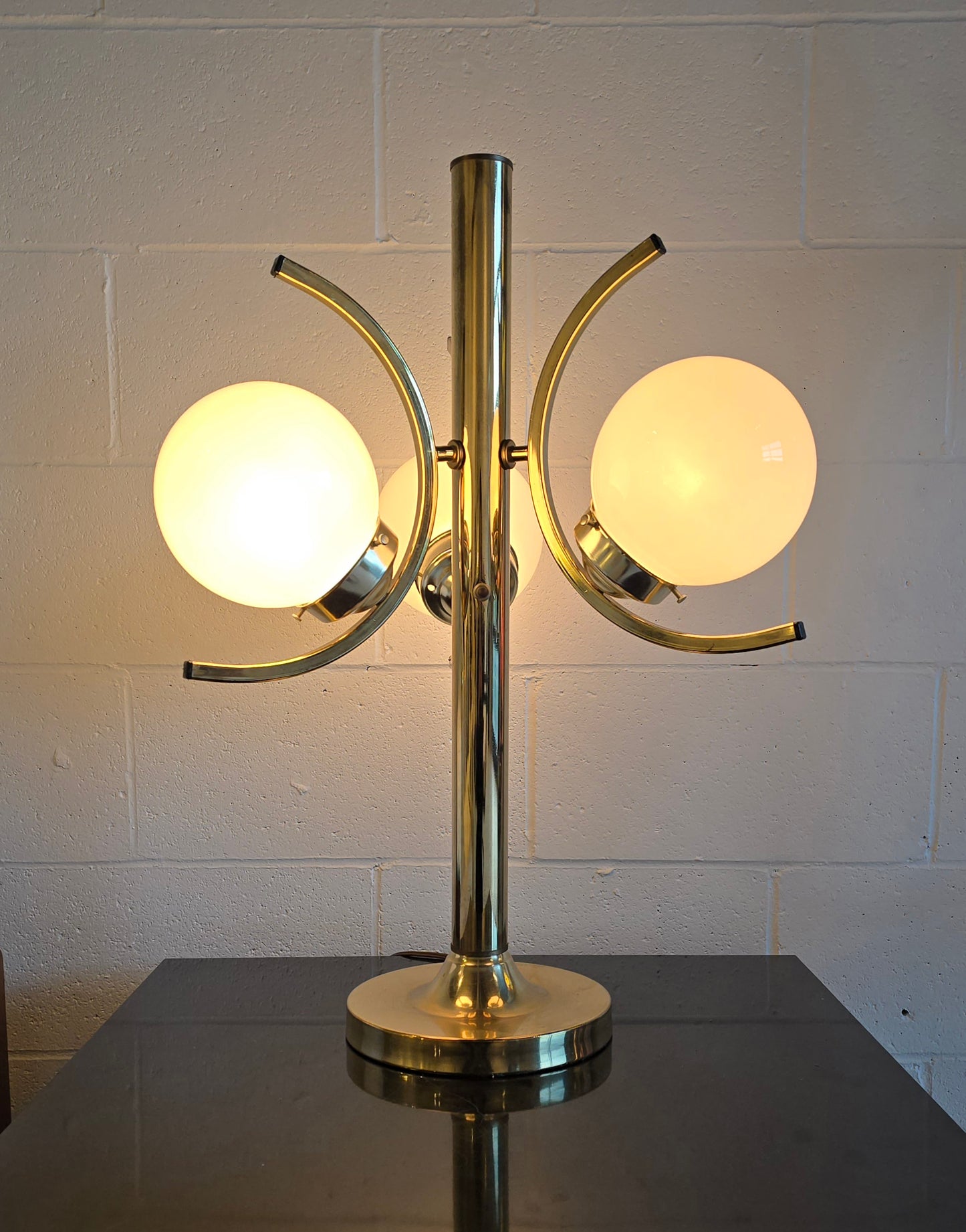 Three Globe Brass Table Lamp