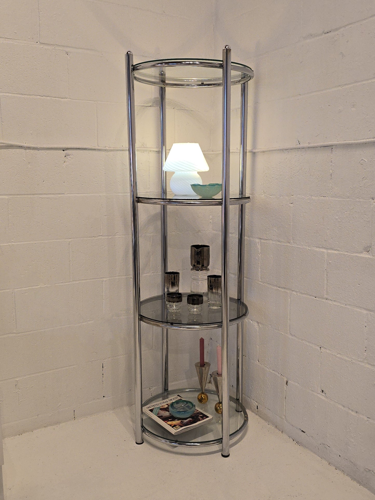 Circular Chrome and Glass Etagere