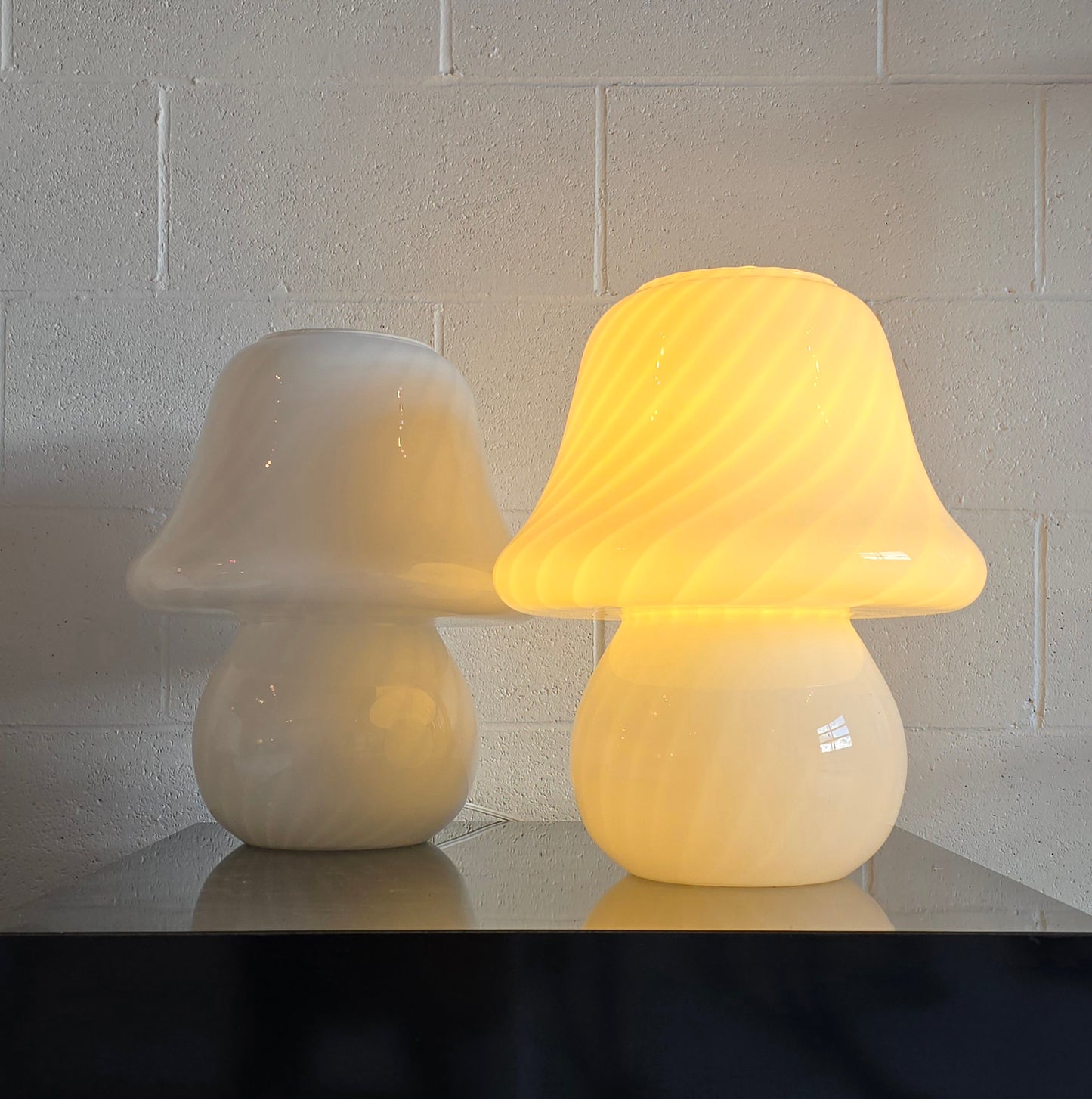 Murano White Art Glass Mushroom Lamps