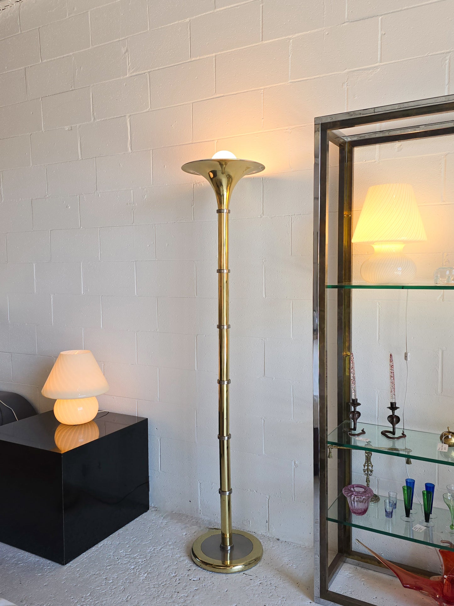 Torchiere Brass and Chrome Floor Lamp
