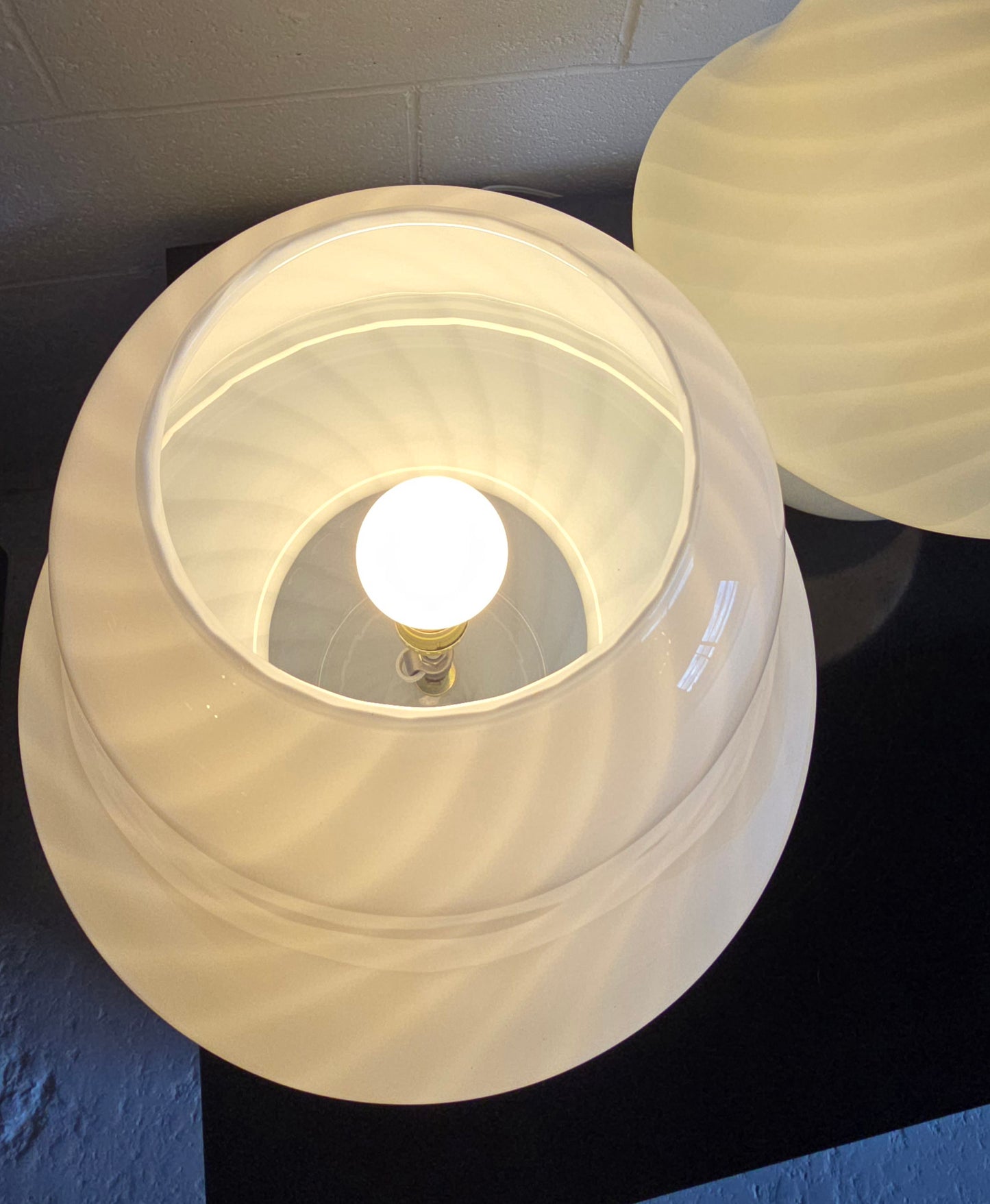 Murano White Art Glass Mushroom Lamps