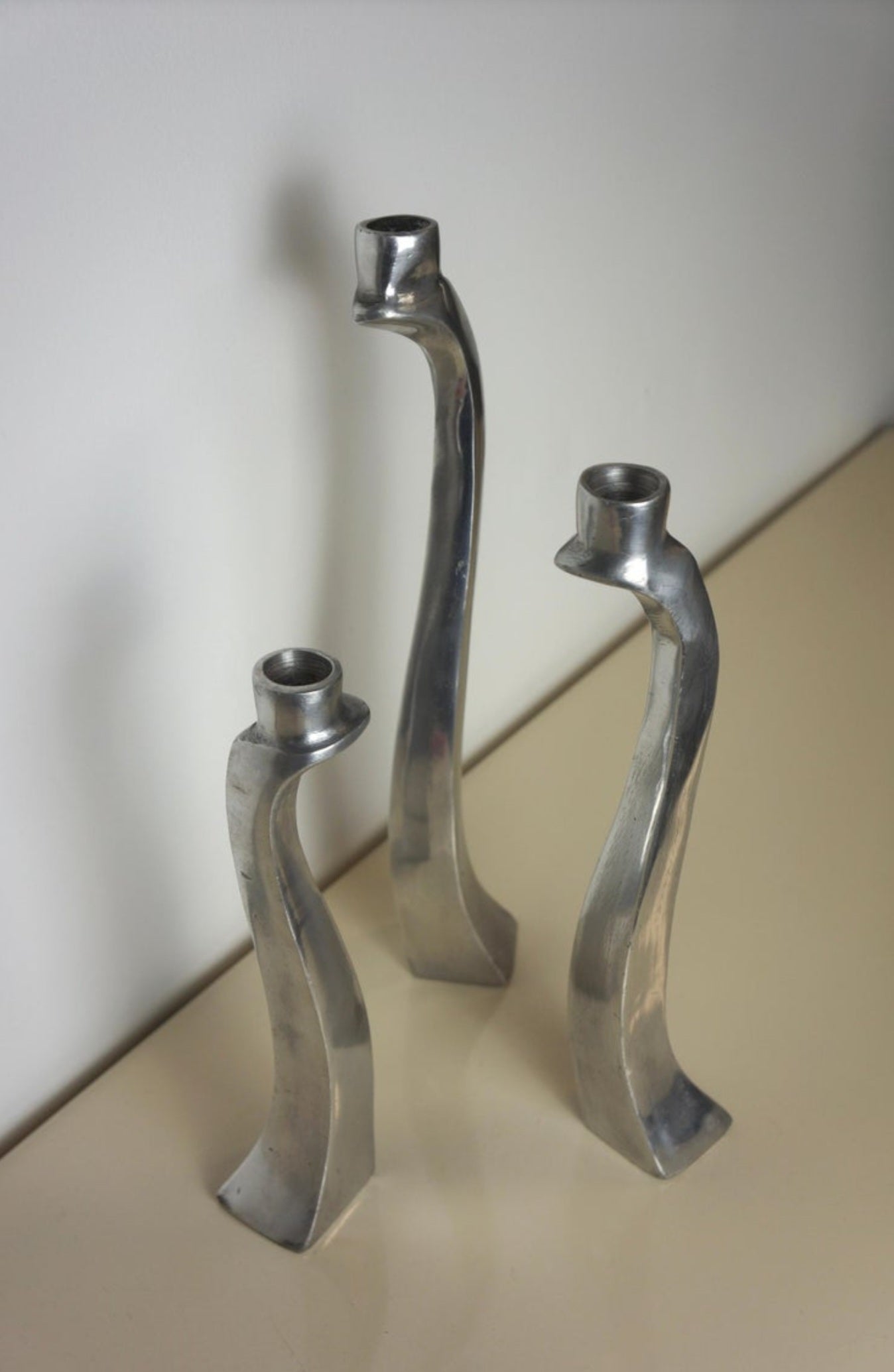 Set Of Aluminum Sculptural Biomorphic Candlesticks