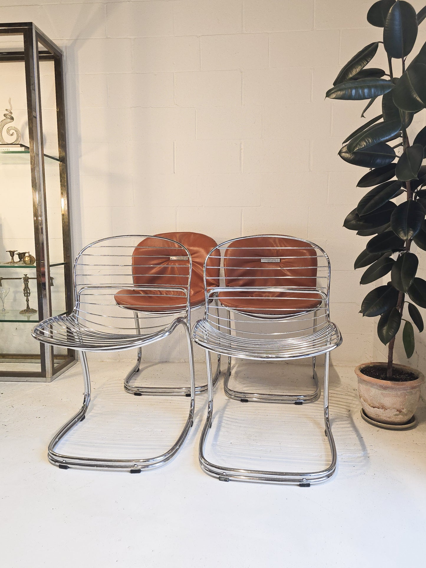 Set of Four Chrome Chairs Attr Gastone Rinaldi
