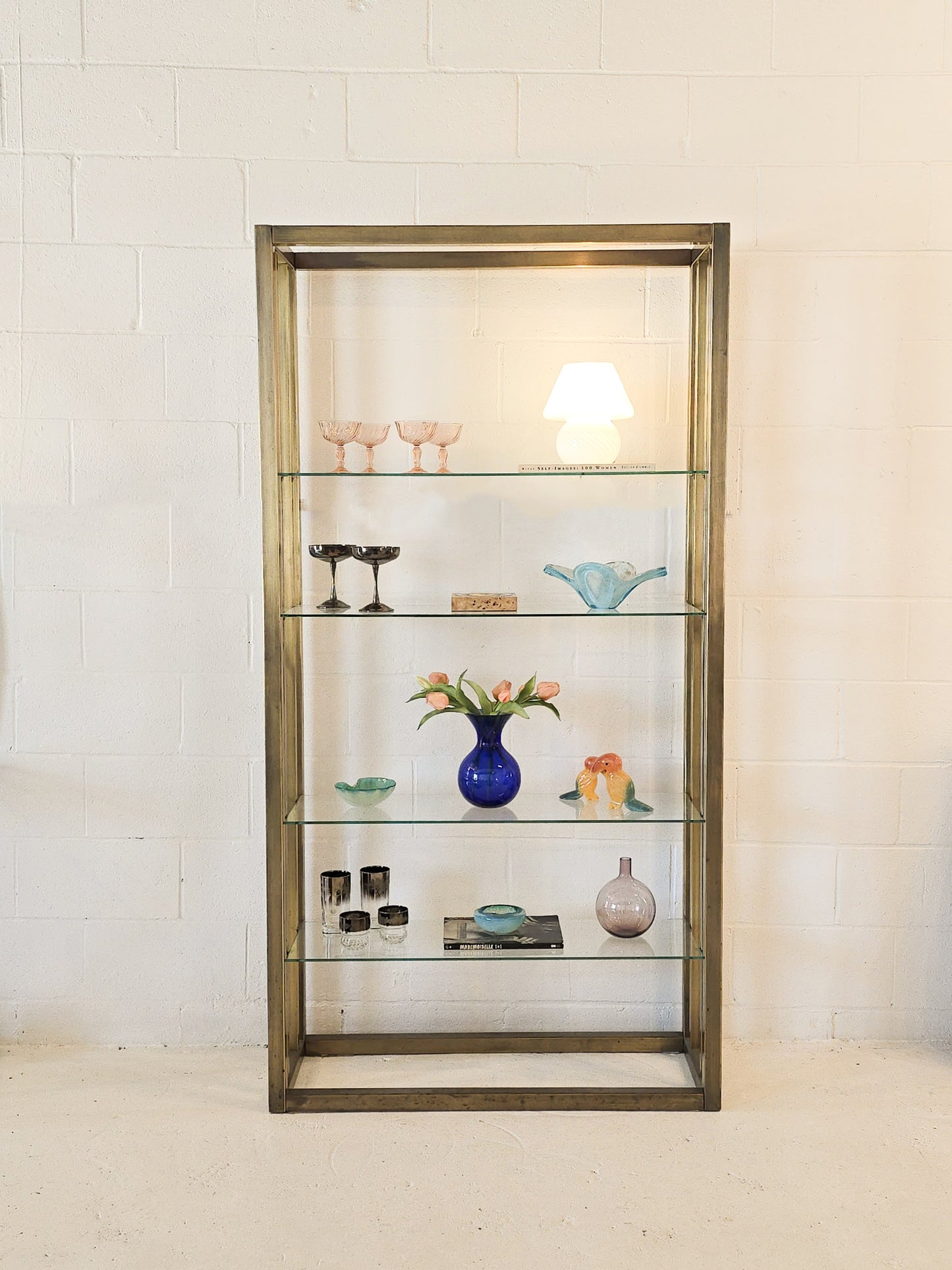 Brushed Brass and Glass Etagere