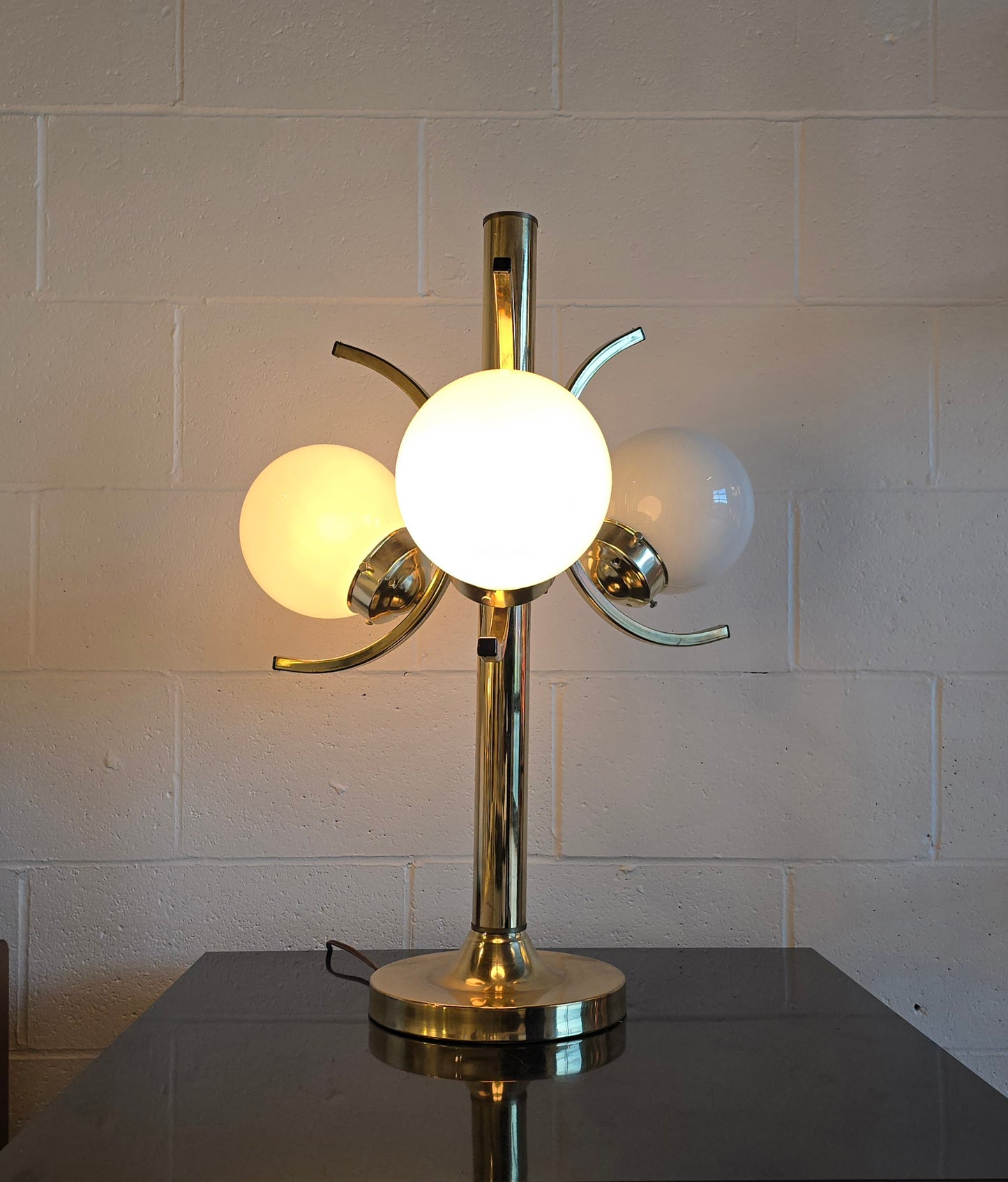 Three Globe Brass Table Lamp