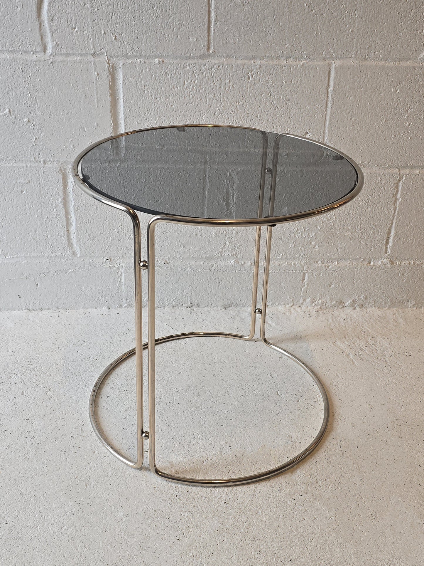 Light Brass and Glass Round Side Tables