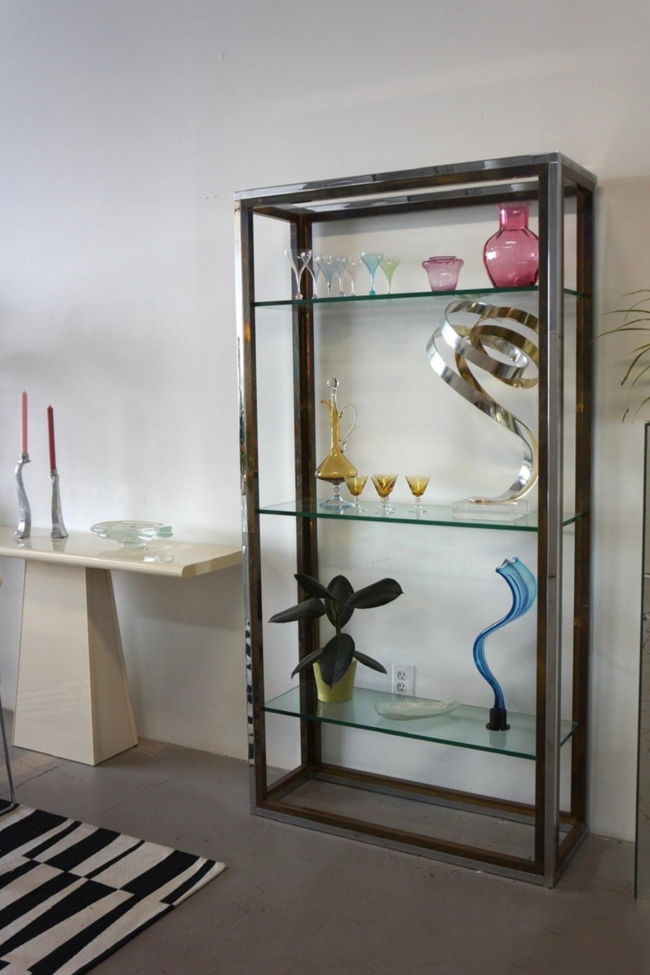 Chrome & Brass Shelving Unit Attr to Renato Zevi