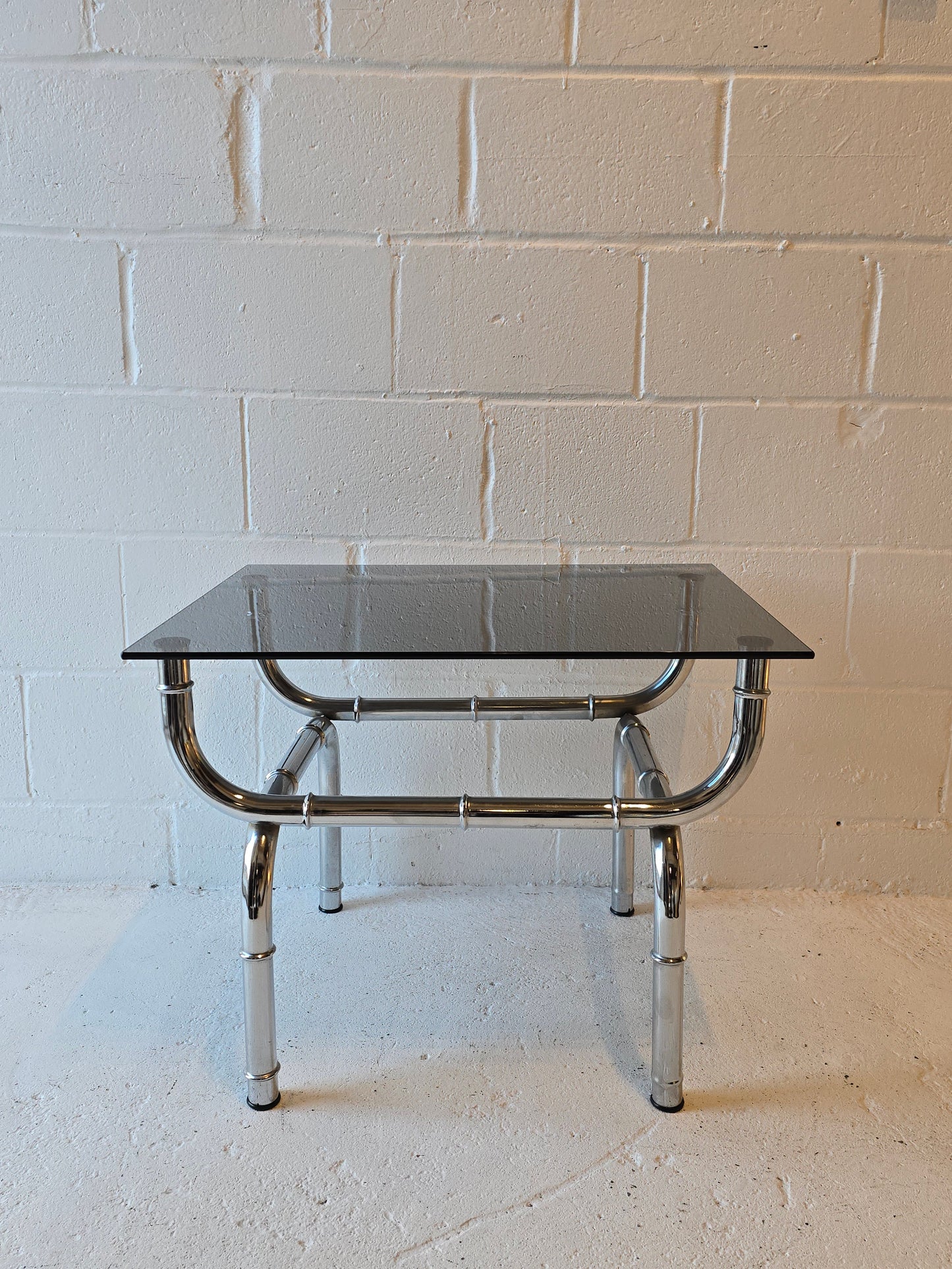 Chrome Bamboo Style and Tinted Glass Table