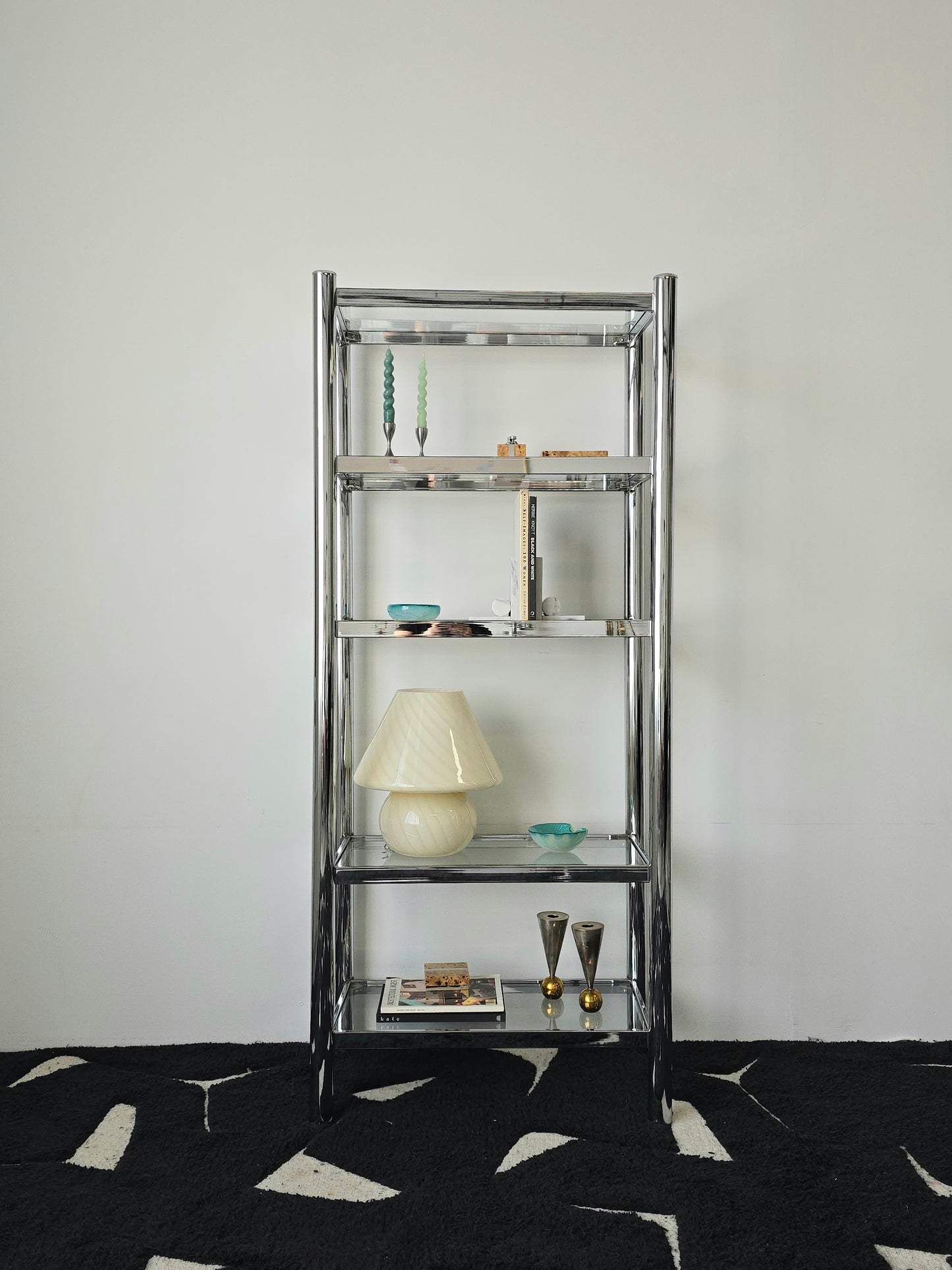 Tubular Chrome and Glass Shelving Unit