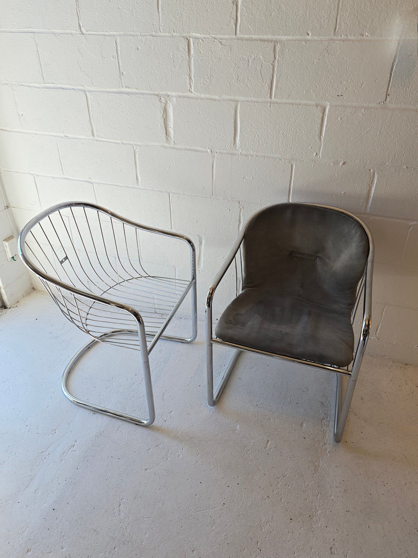 Cantilevered Chrome Chairs (One pair available)