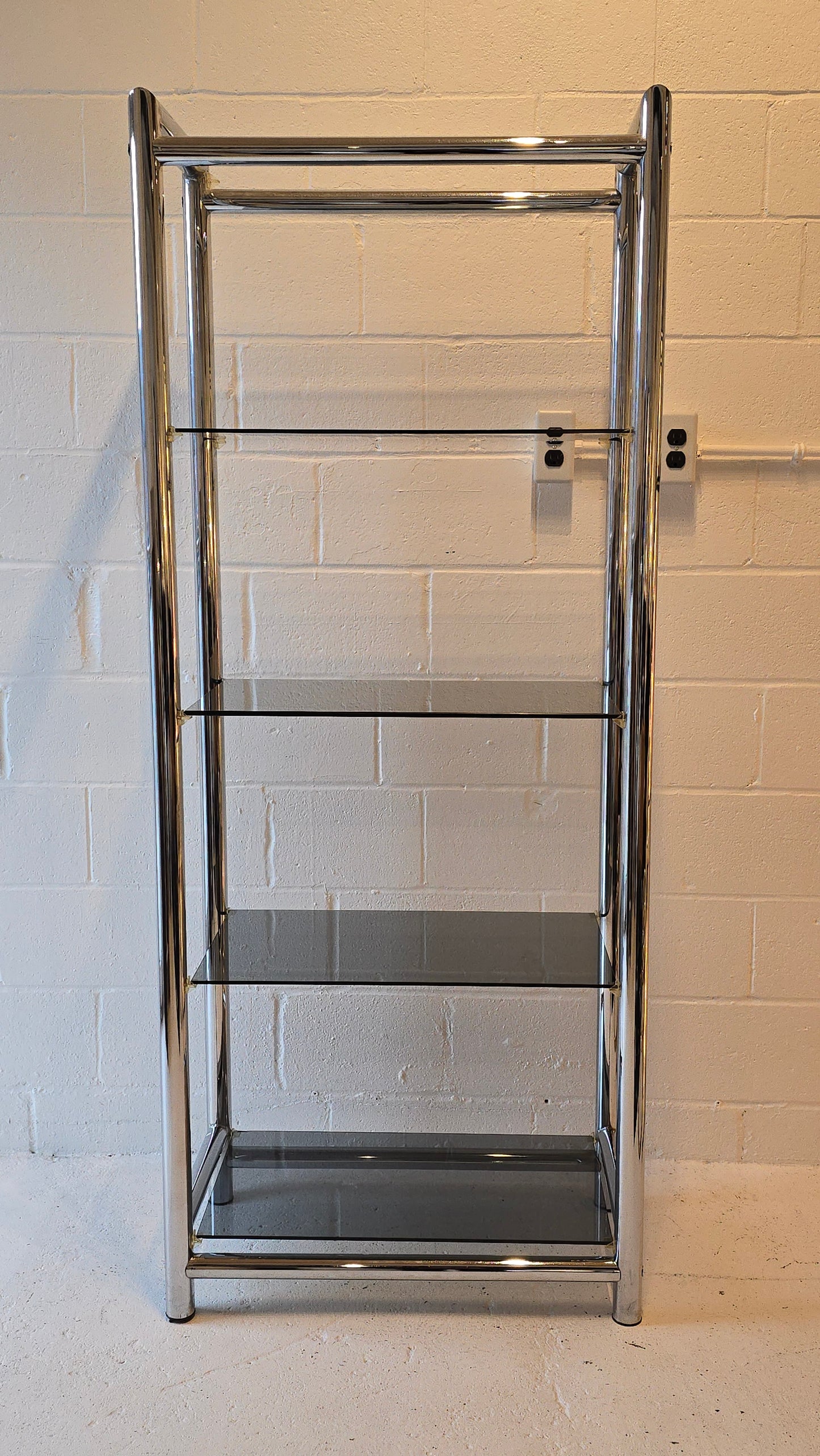 Tubular Chrome and Tinted Glass Shelf