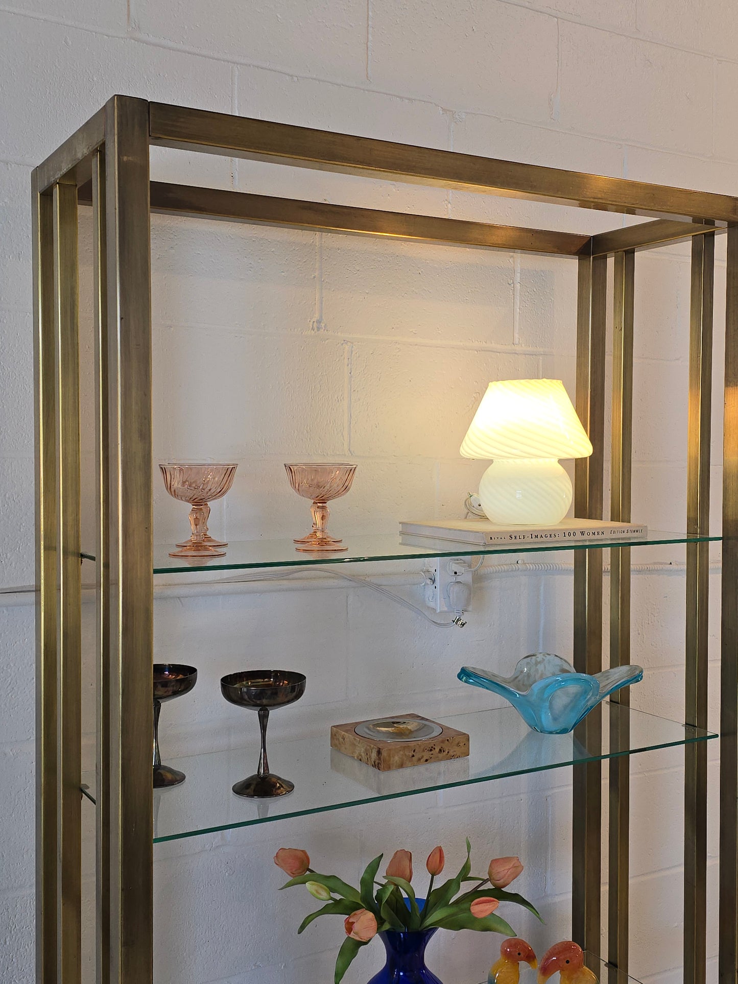 Brushed Brass and Glass Etagere