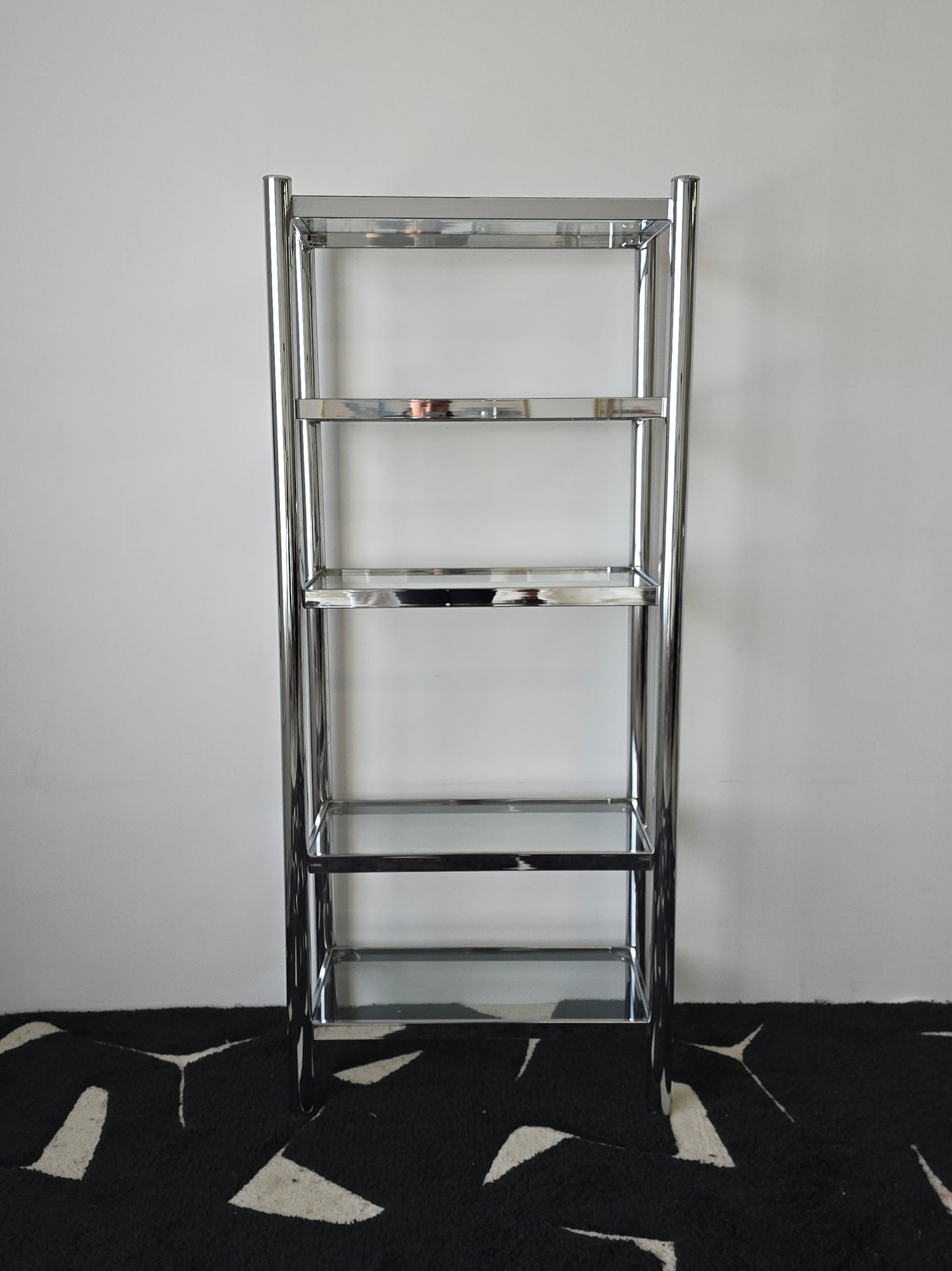 Tubular Chrome and Glass Shelving Unit